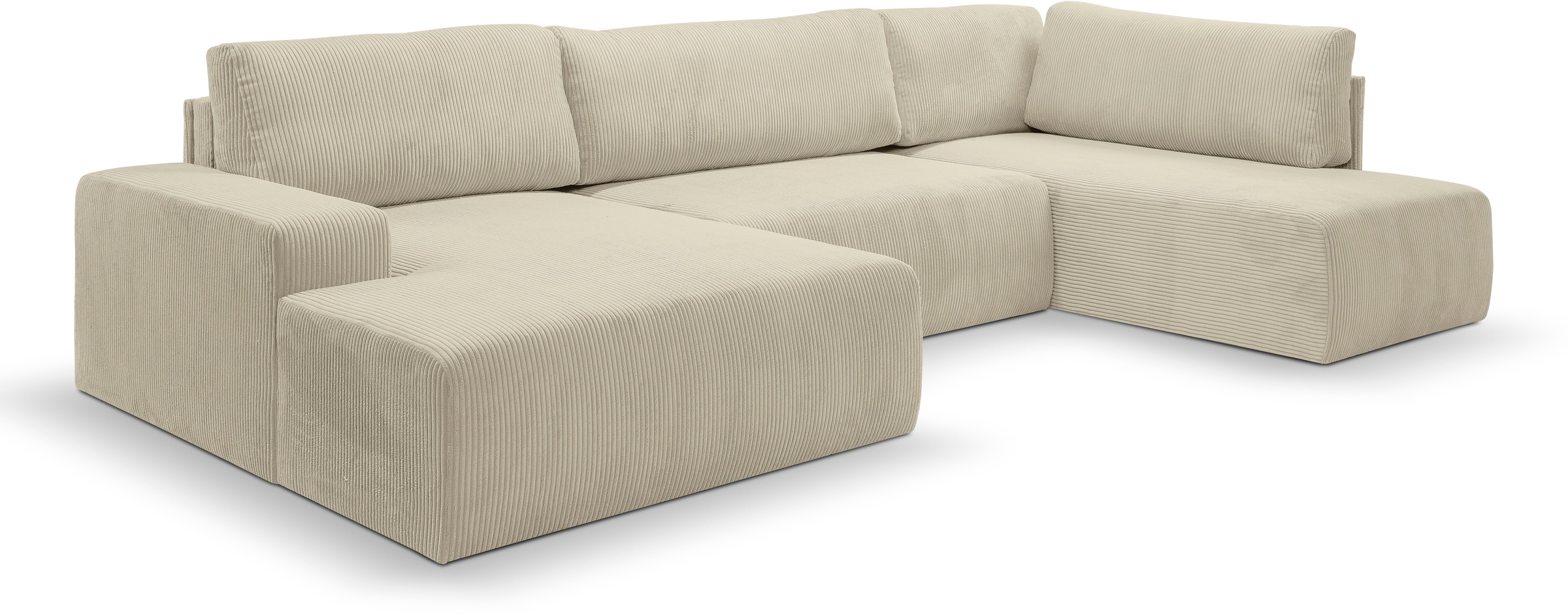 WERK2 Wohnlandschaft »Rotterdam-U, U-Form, in kuschelweichem Cord oder Breitcord«, Design Sofa mit Schlaffunktion & Bettkasten, Cord, Natur