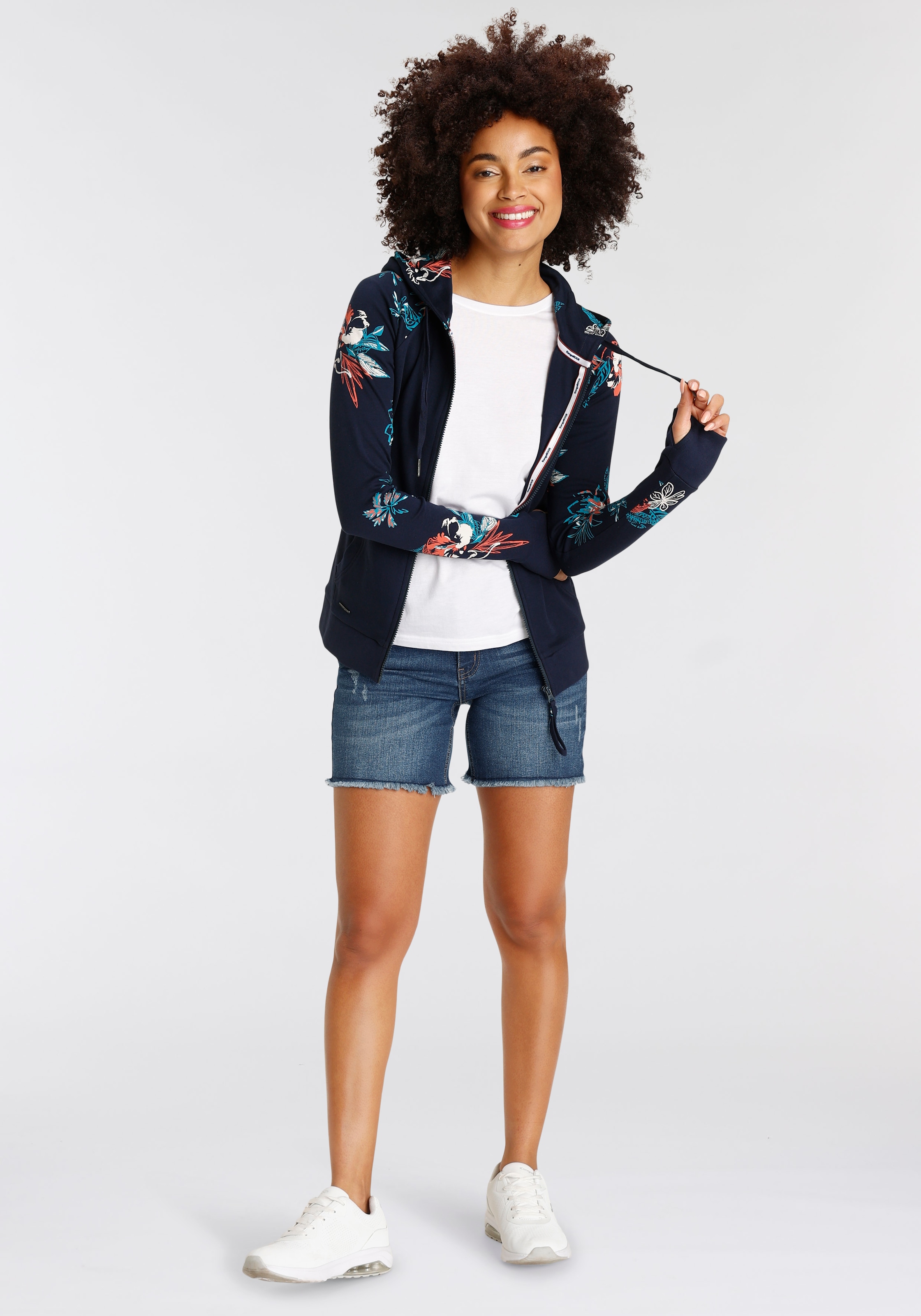 KangaROOS Kapuzensweatjacke, mit blumigem Druck im Hawaii-Look