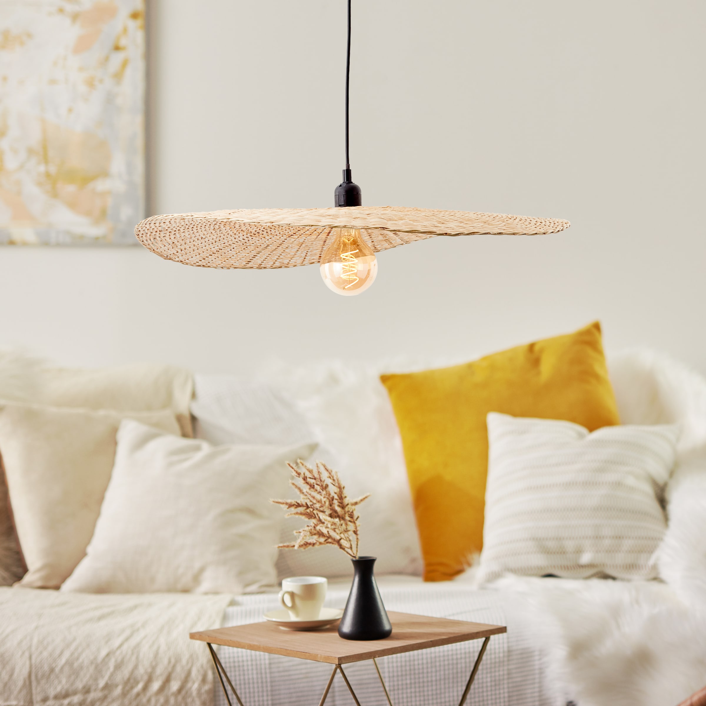 Brilliant Pendelleuchte »Jefter«, 1 flammig, Leuchtmittel E27 | ohne Leuchtmittel, 120 cm Höhe, dimmbar, Ø 60 cm, E27, Bambus, schwarz/natur