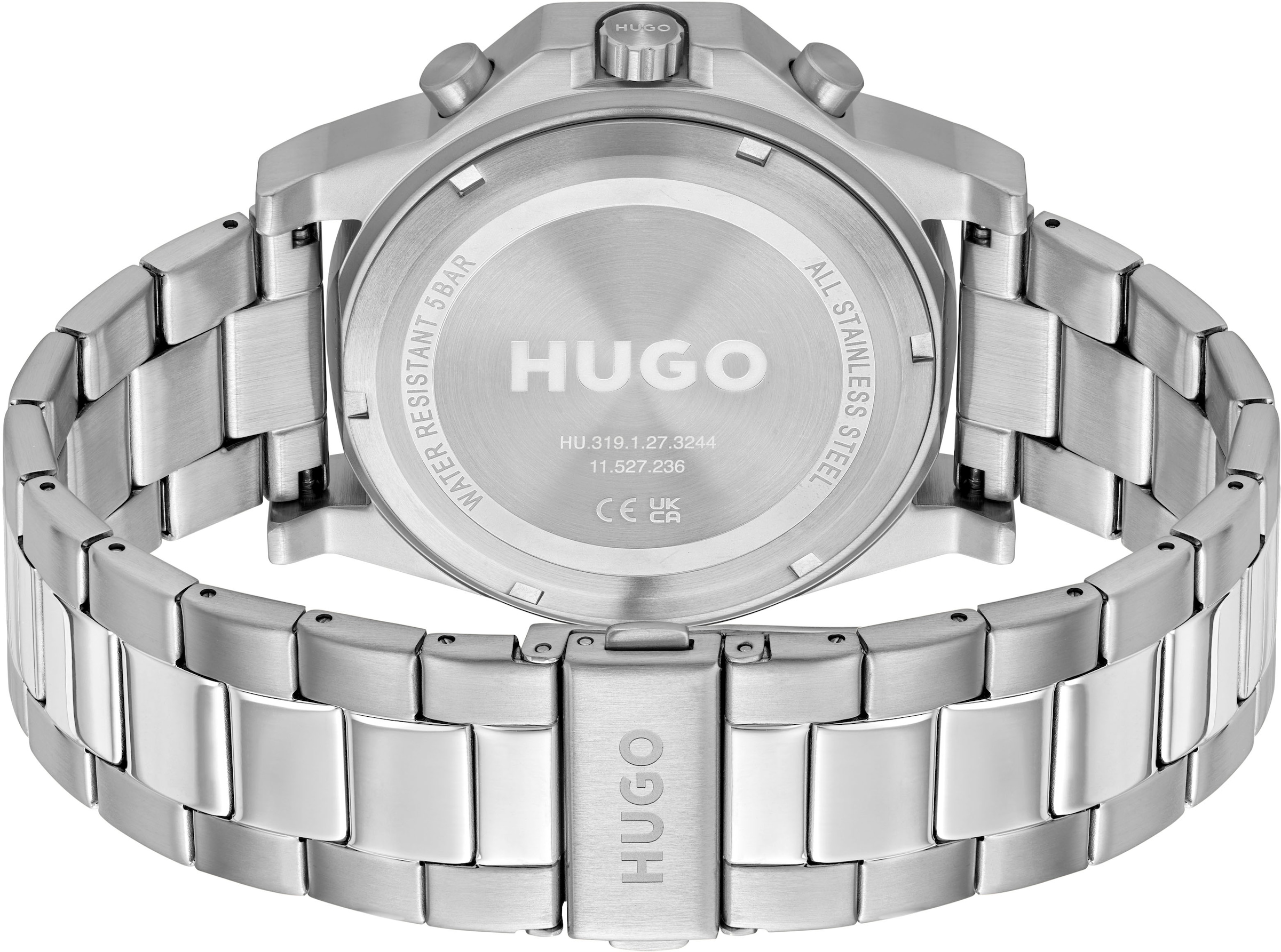 HUGO Multifunktionsuhr »#BRAVE«, Quarzuhr, Armbanduhr, Herrenuhr, Datum, Edelstahlarmband