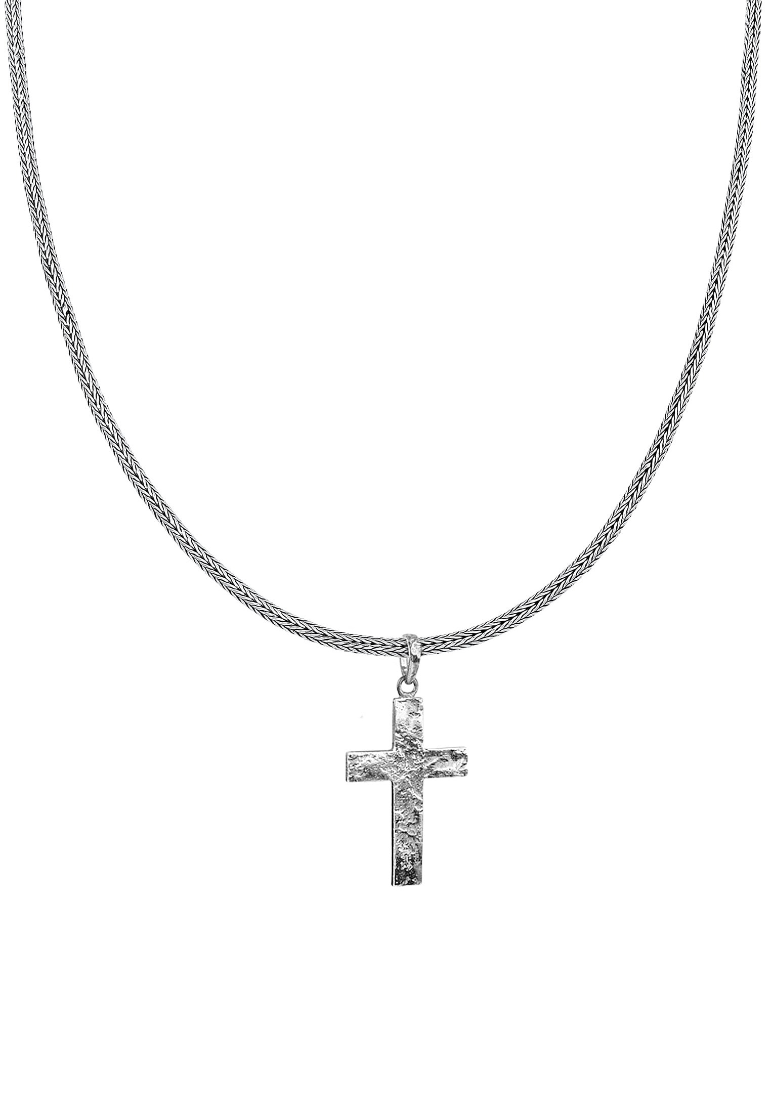 Kuzzoi Kette mit Anhänger »Halskette Herren Zopfkette Kreuz Gehämmert 925 Silber«
