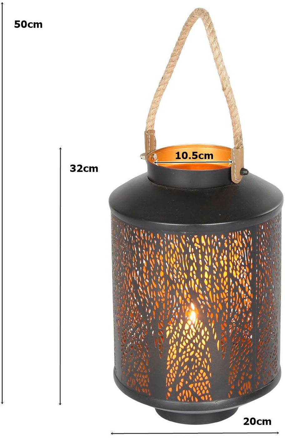 Ambiente Haus Kerzenlaterne »Laterne Walddesign, Tau Griff - (H) 50cm«