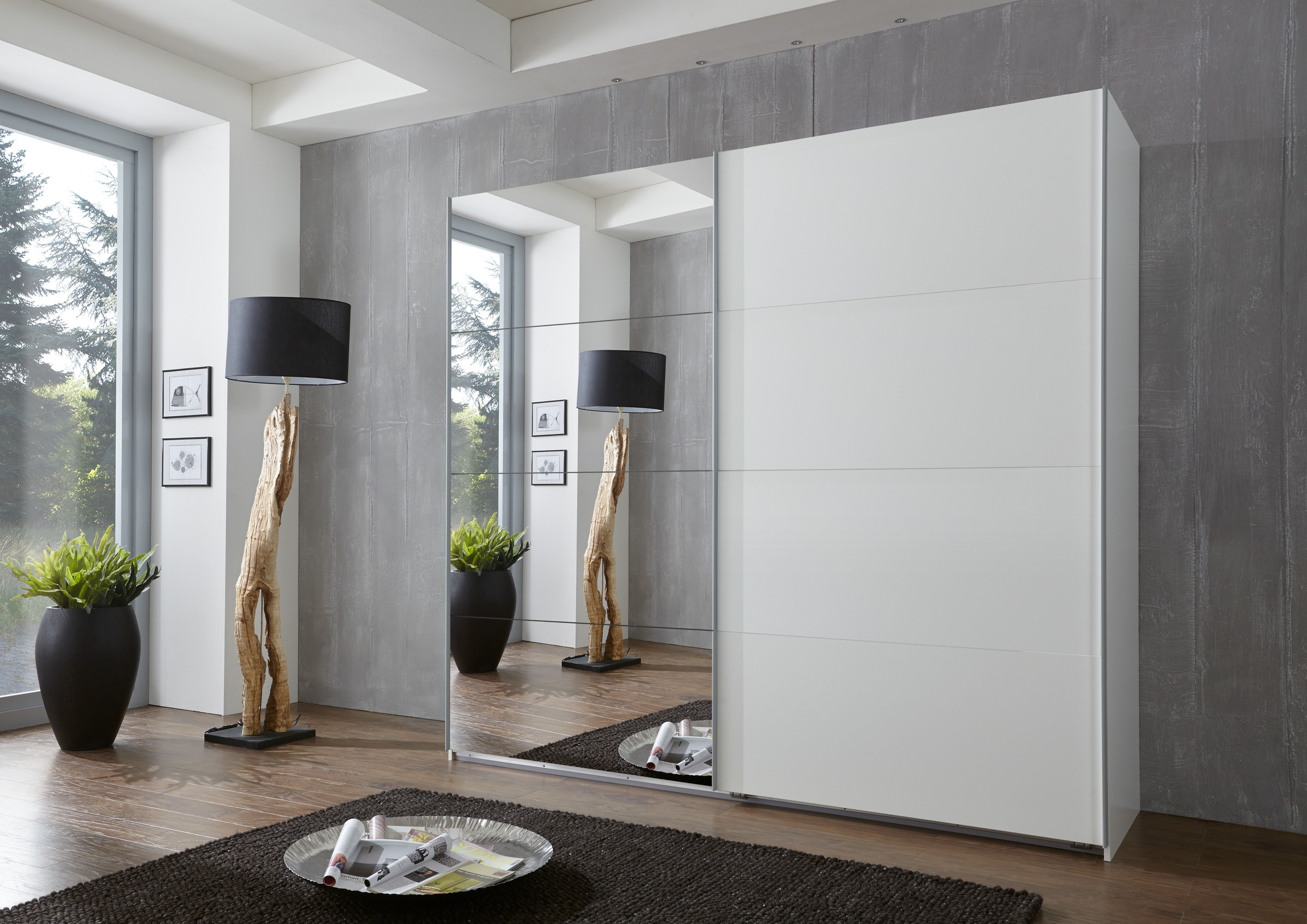 Wimex Schwebetürenschrank »Ernie Kleiderschrank mit Spiegel, Made in Germany TOPSELLER«, (Wähle aus verschiedenen Größen deinen perfekten Stauraum!), Schlafzimmerschrank weiß 225cm Breit Preisknaller Premium