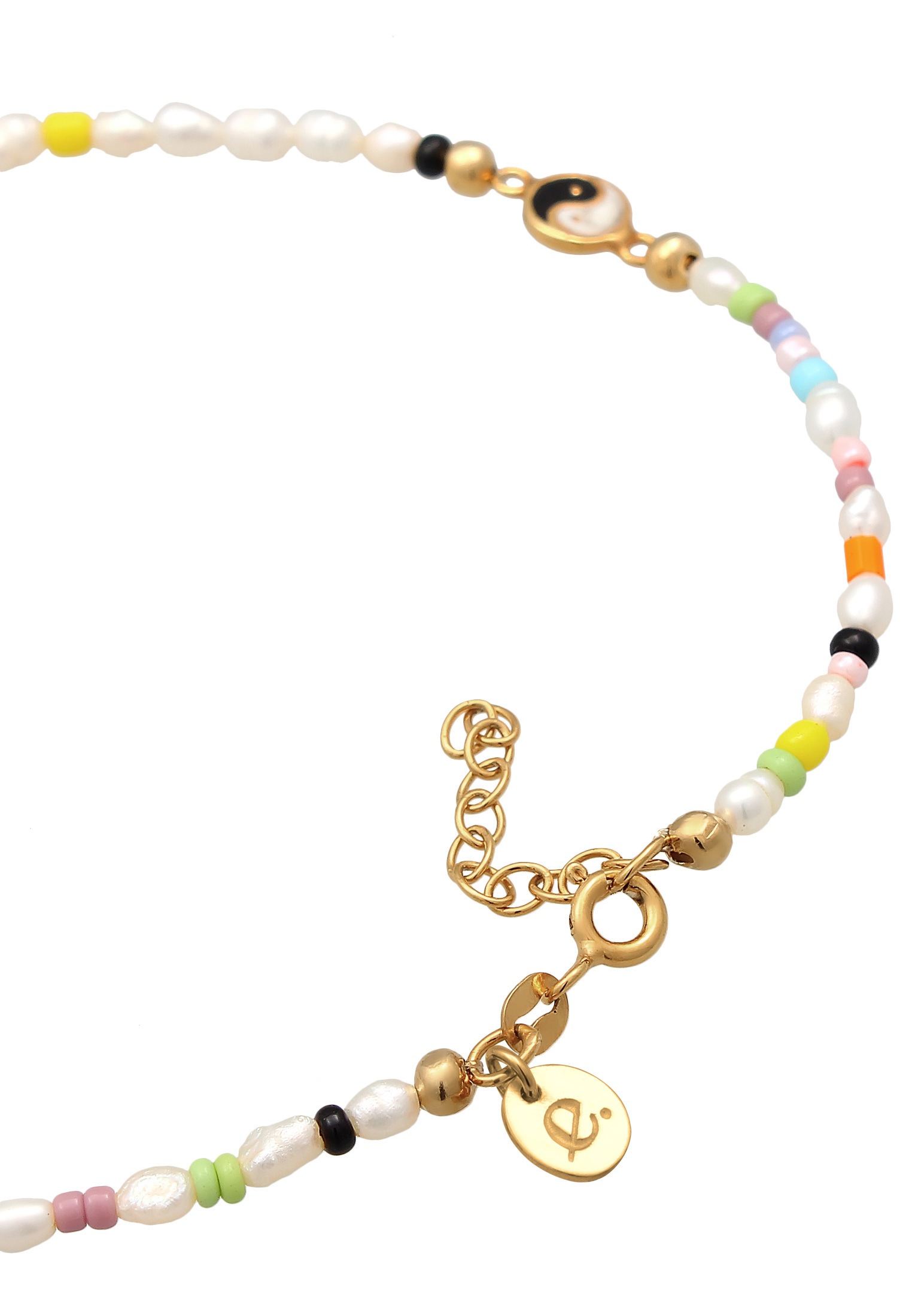 Elli Premium Fußkette »Fußschmuck Süßwasserperlen Yin & Yang Herz Smiling 925 Silber«