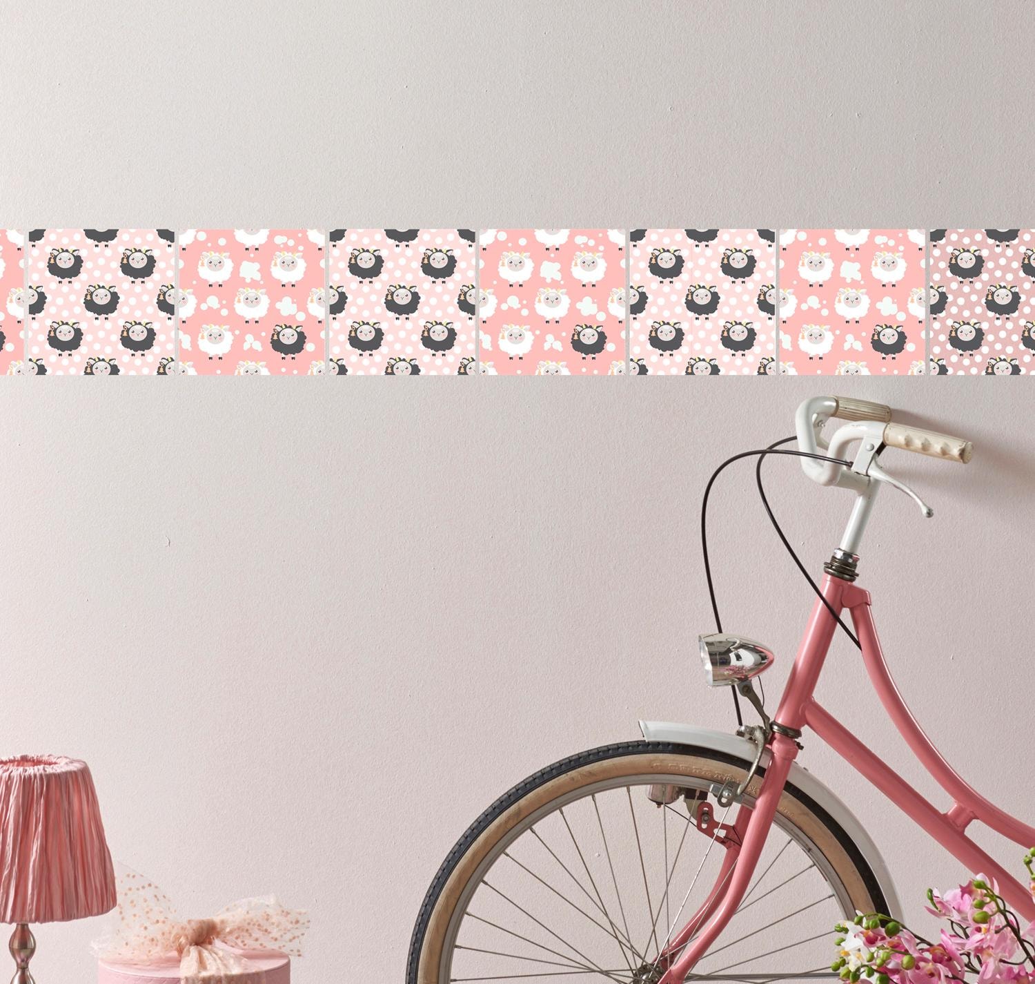 queence Fliesenaufkleber »Schafe & Punkte« Stickerfliesen, selbstklebend, Sticker, 12er Set