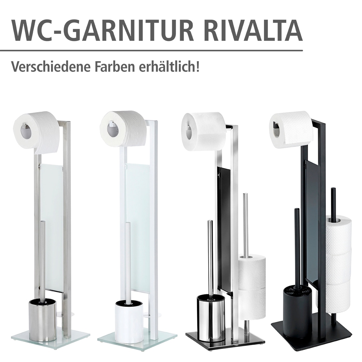 WENKO WC-Garnitur »Rivalta«, aus Sicherheitsglas-Kunststoff, integrierter Toilettenpapierhalter und WC-Bürstenhalter