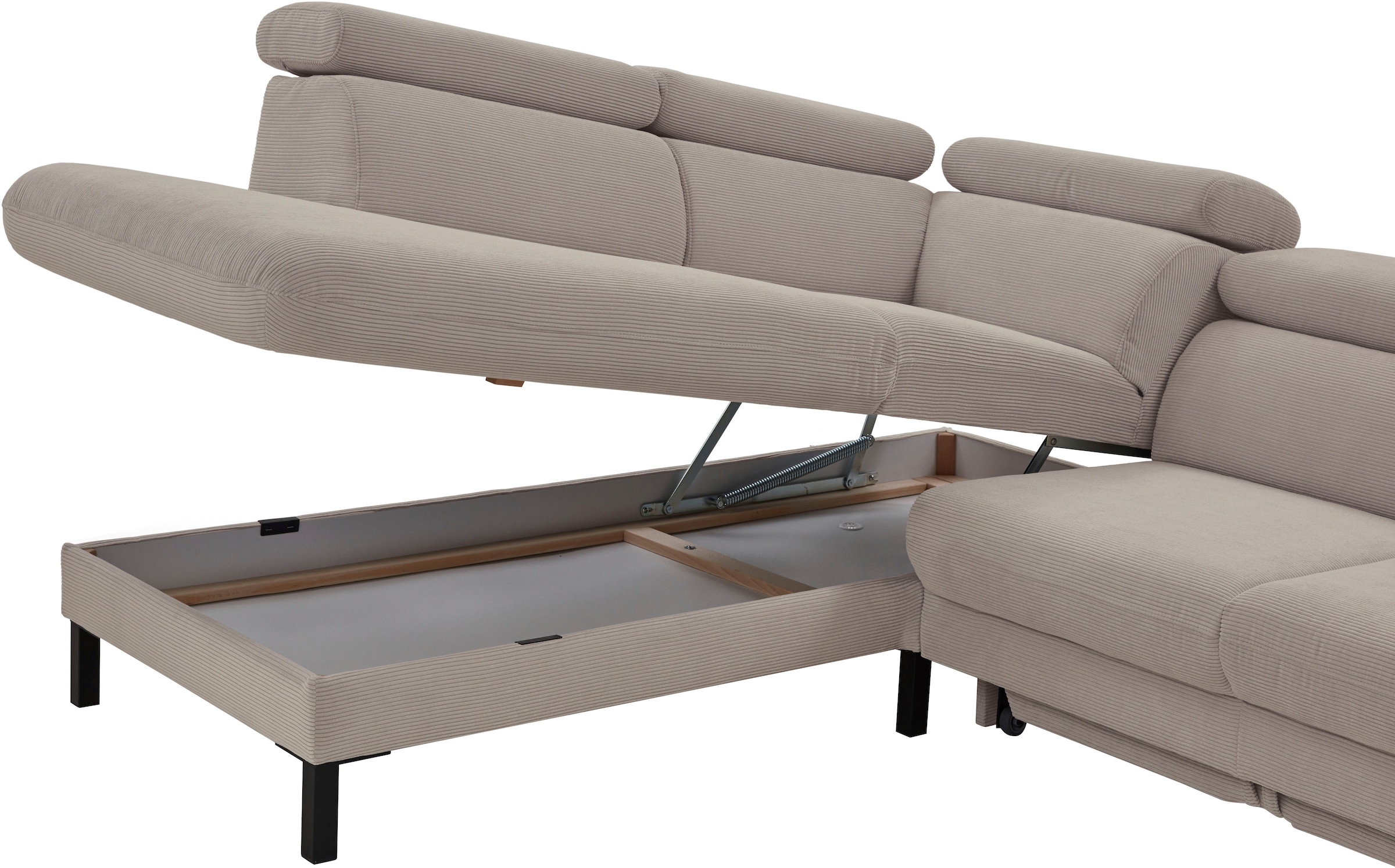 Home affaire Ecksofa »Arnayon mit Querschläfer-Bettfunktion, Schlafsofa, großer Bettkasten« manuelle Kopfteilverstellung, Tonnentaschen-Federkern, Feincord L-Form