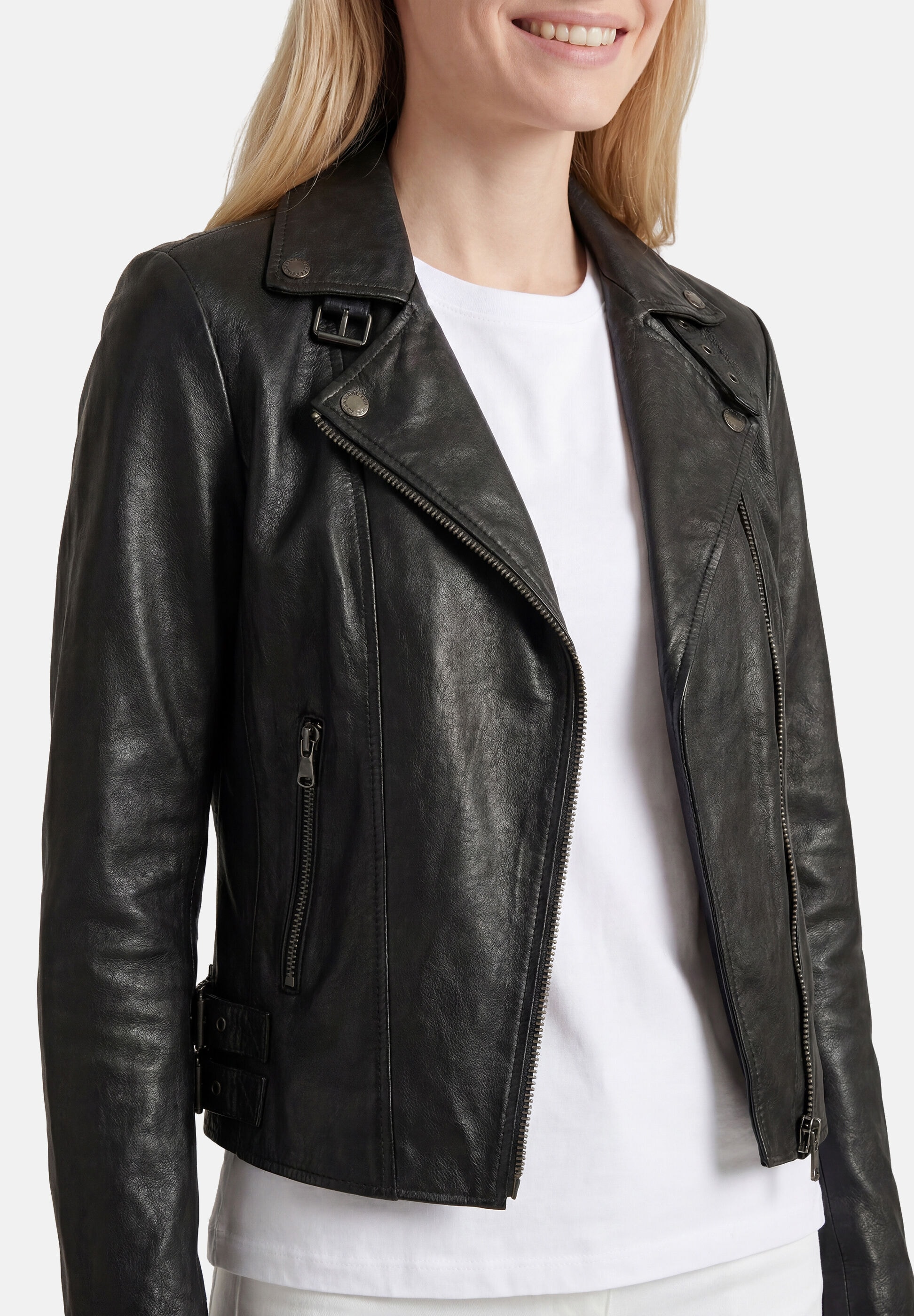 Apple of Eden Lederjacke »Apple of Eden Lederjacke« ohne Kapuze mit Schnallen-Details an der Taille