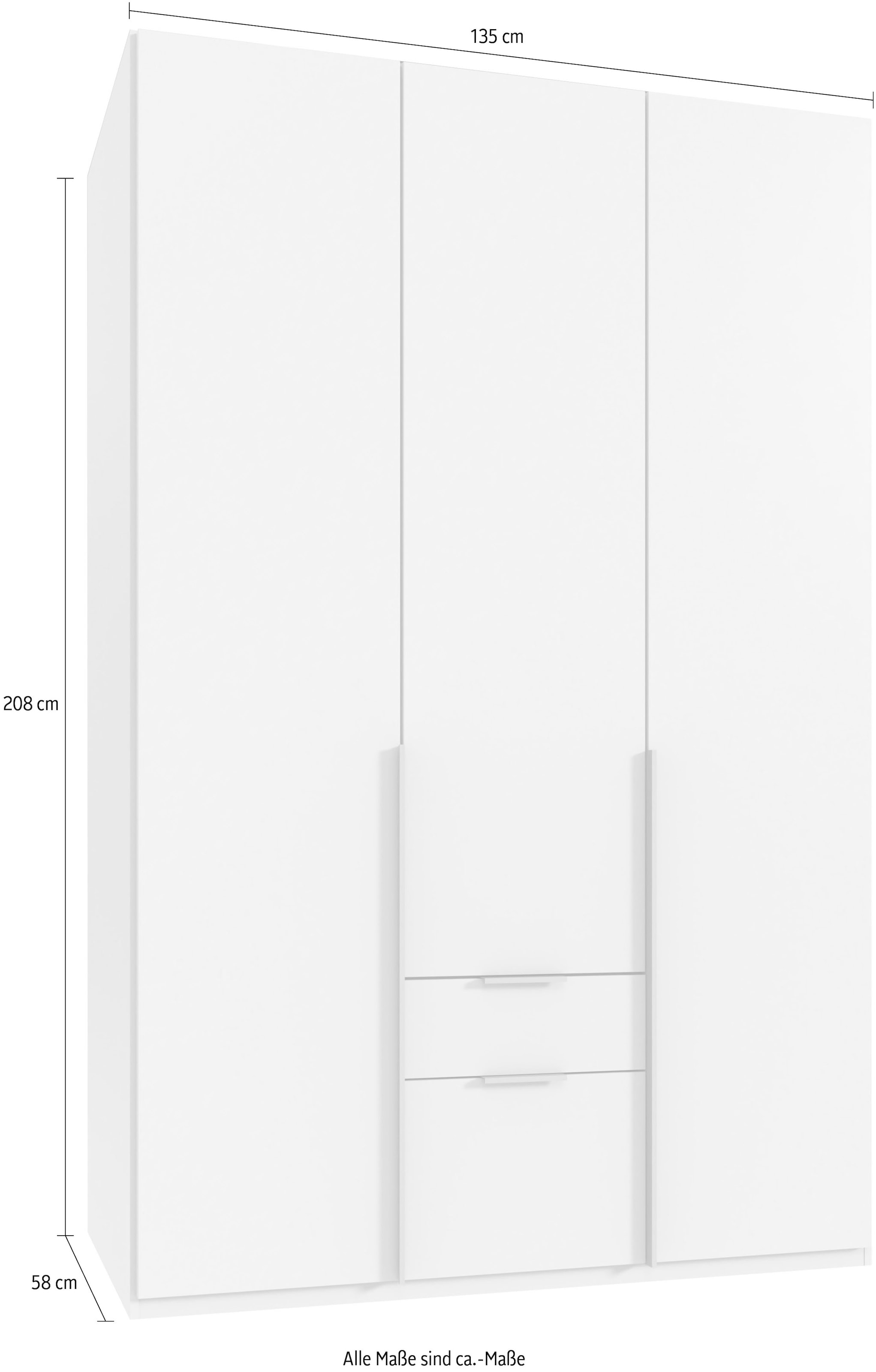 Wimex Drehtürenschrank »Mugano, 135 oder 180cm breit, 208 oder 236cm hoch, Made in Germany«, (mit langen Griffstangen aus Metall), wahlweise mit oder ohne Spiegel, mit Schubladen
