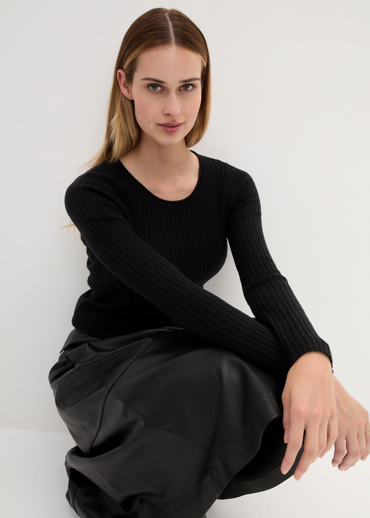 bonprix Strickpullover aus Merinowolle, Langarm, schmale Passform