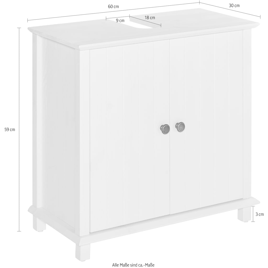 Home affaire Waschbeckenunterschrank »Vili«, Breite 60 cm, Badezimmerschrank aus Massivholz, Metallgriffe