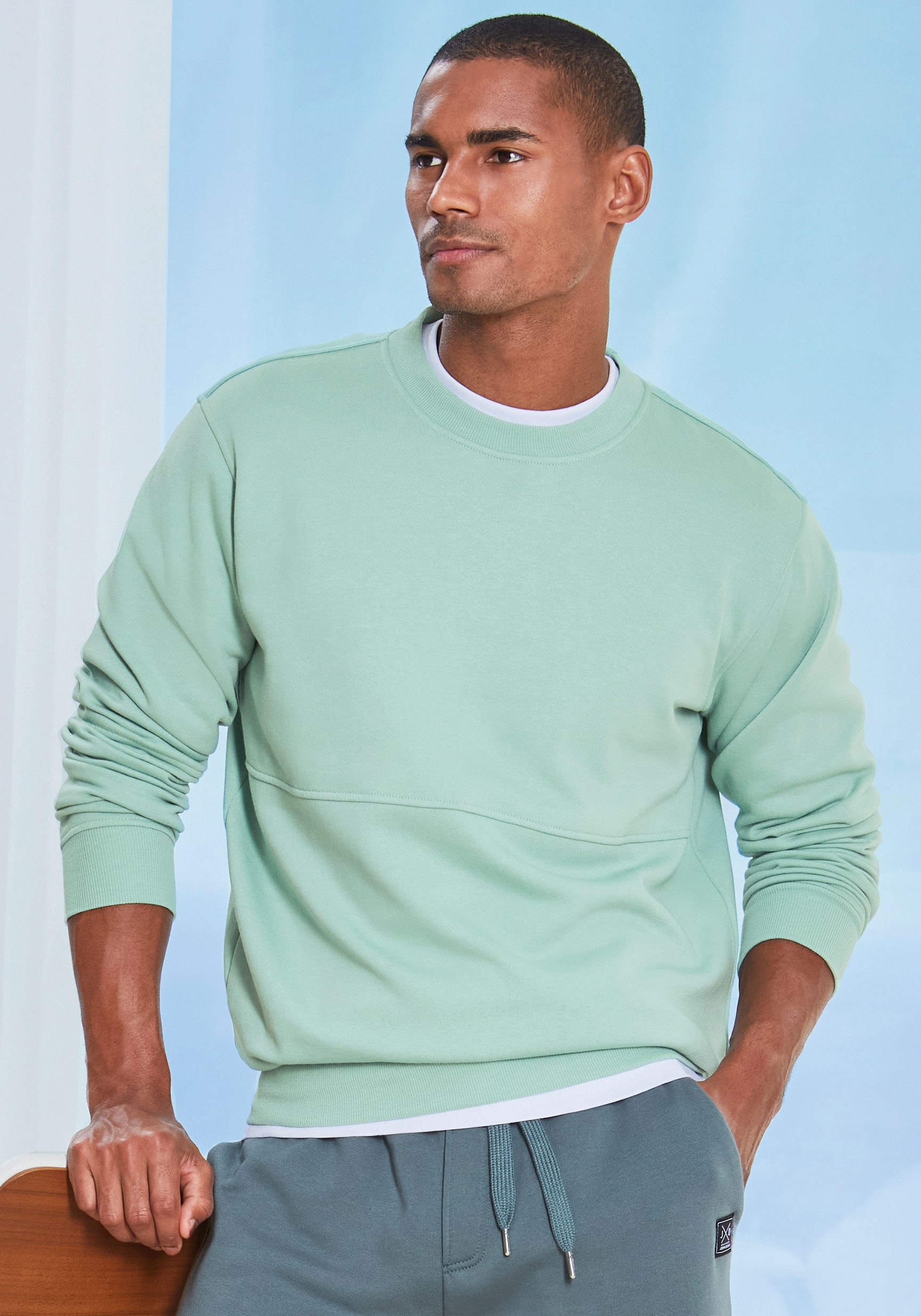 John Devin Sweatshirt »- Pullover mit modischen Teilungsnähten«, Langarm, Sweatshirt mit Rundhals, Baumwollmischung
