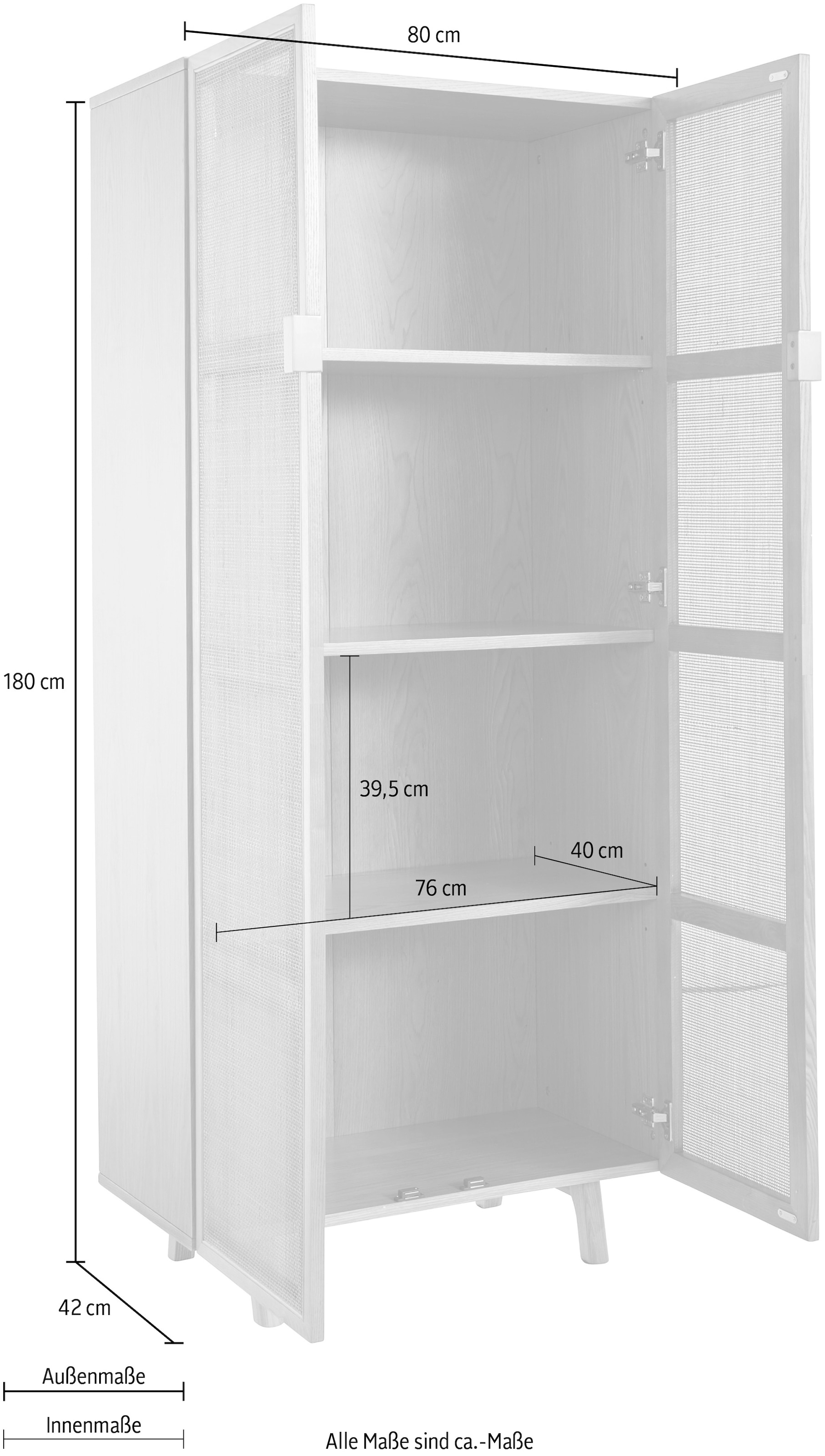 LeGer Home by Lena Gercke Highboard »Lina, TOPSELLER!, OTTOs Choice« Kommode, Melaminoberfläche,  Mit Rattan Einsatz, 4 Innenfächer, teilmassiv