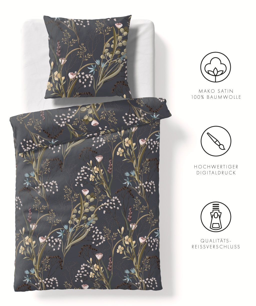 fleuresse Bettwäsche »Bed Art S«, Mako Satin 100% Baumwolle mit Reißverschluss