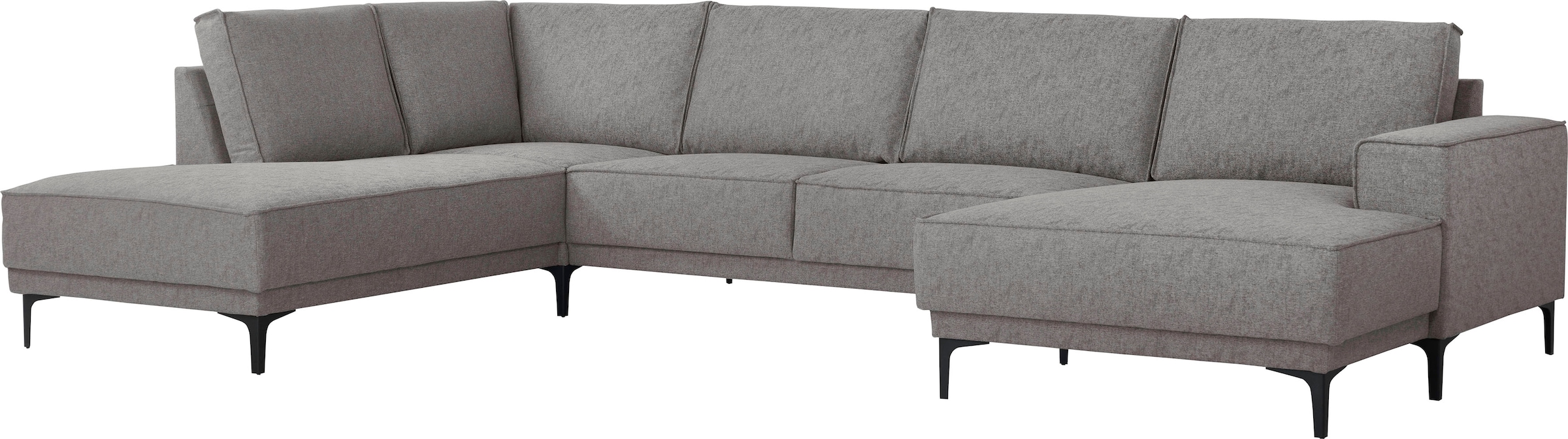 Places of Style Wohnlandschaft »XXL Sofa Oland, Struktur, Flachgewebe, Luxus-Microfaser, Boucle«, U-Form, 345 cm, Wellenunterfederung, Skandi-Design, Metallfüße