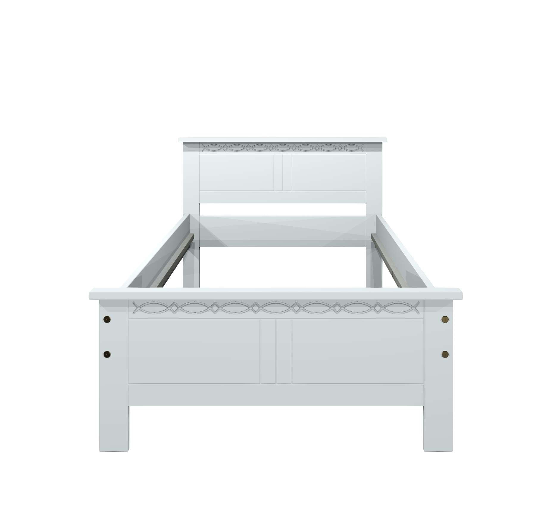Home affaire Massivholzbett »Indra, TOPSELLER, Landhausstil, edles Design,zertifiziertes Massivholz«, (Breite/Belastbarkeit 180cm/220 KG, 140cm/180 KG, 90cm/120 KG), mit dekorativen Fräsungen, in 2 Breiten und Farben