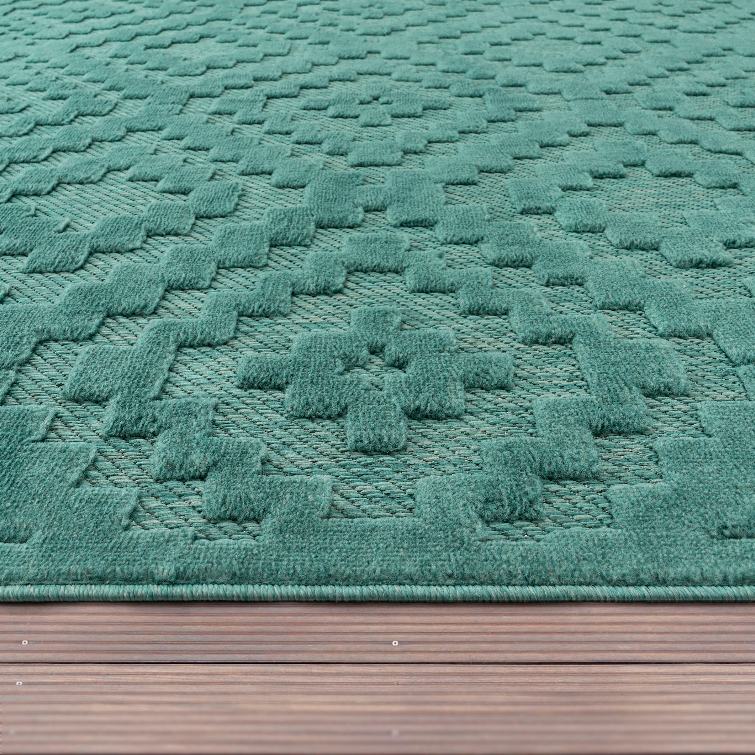 Paco Home Teppich »Livorno Effekt, geeignet Muster, Outdoor 672«, Hoch-Tief rechteckig, Scandi, Rauten Uni-Farben