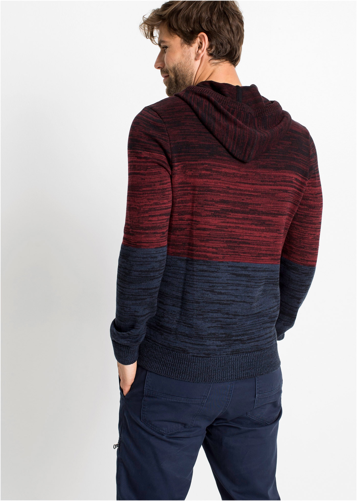 bonprix Strickpullover aus Baumwolle und Polyacryl, mit Kapuze, Regular Fit, mehrfarbig