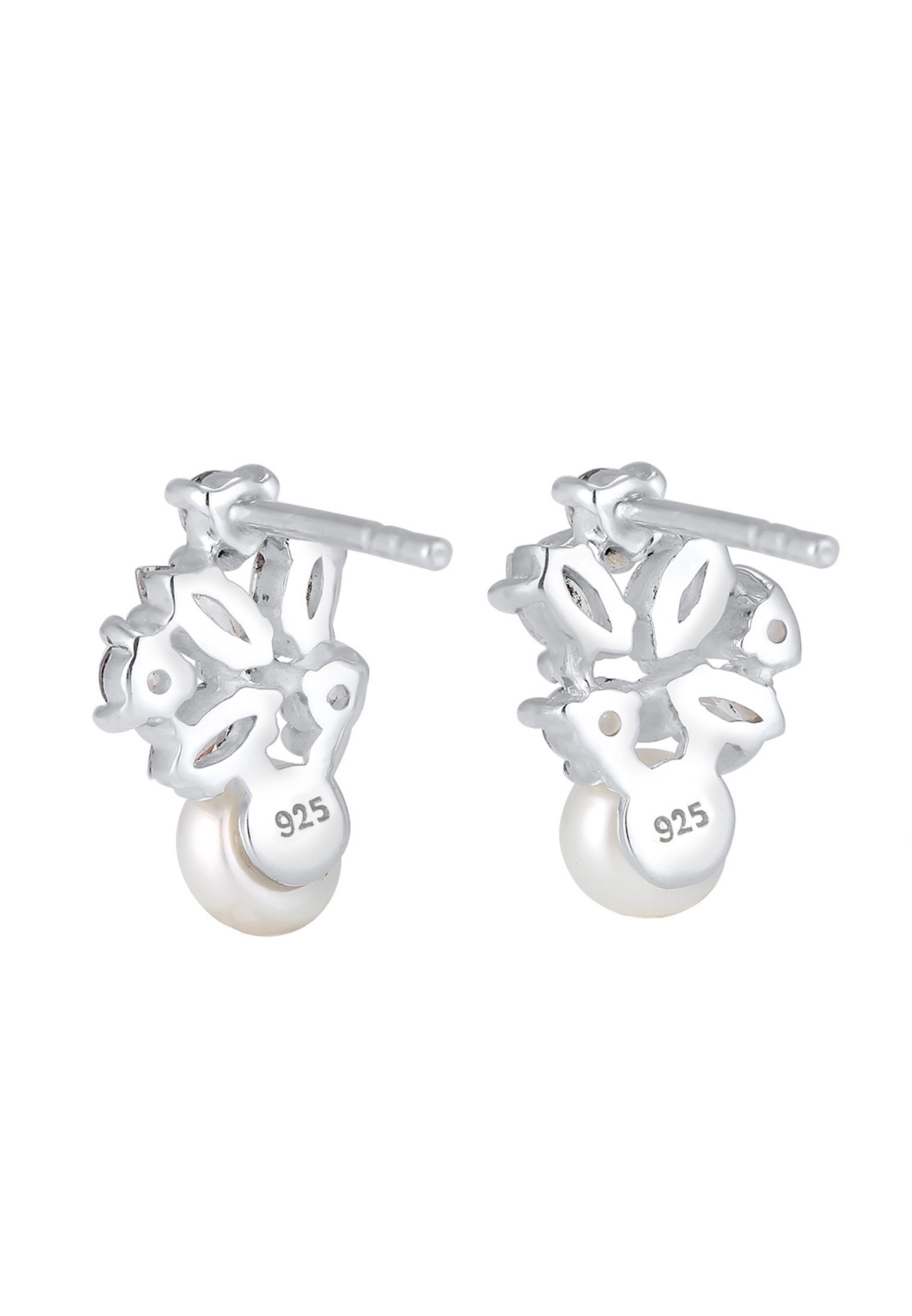 Elli Premium Paar Ohrstecker »Ohrringe Süßwasserzuchtperle Floral Zirkonia Marquise 925 Silber«