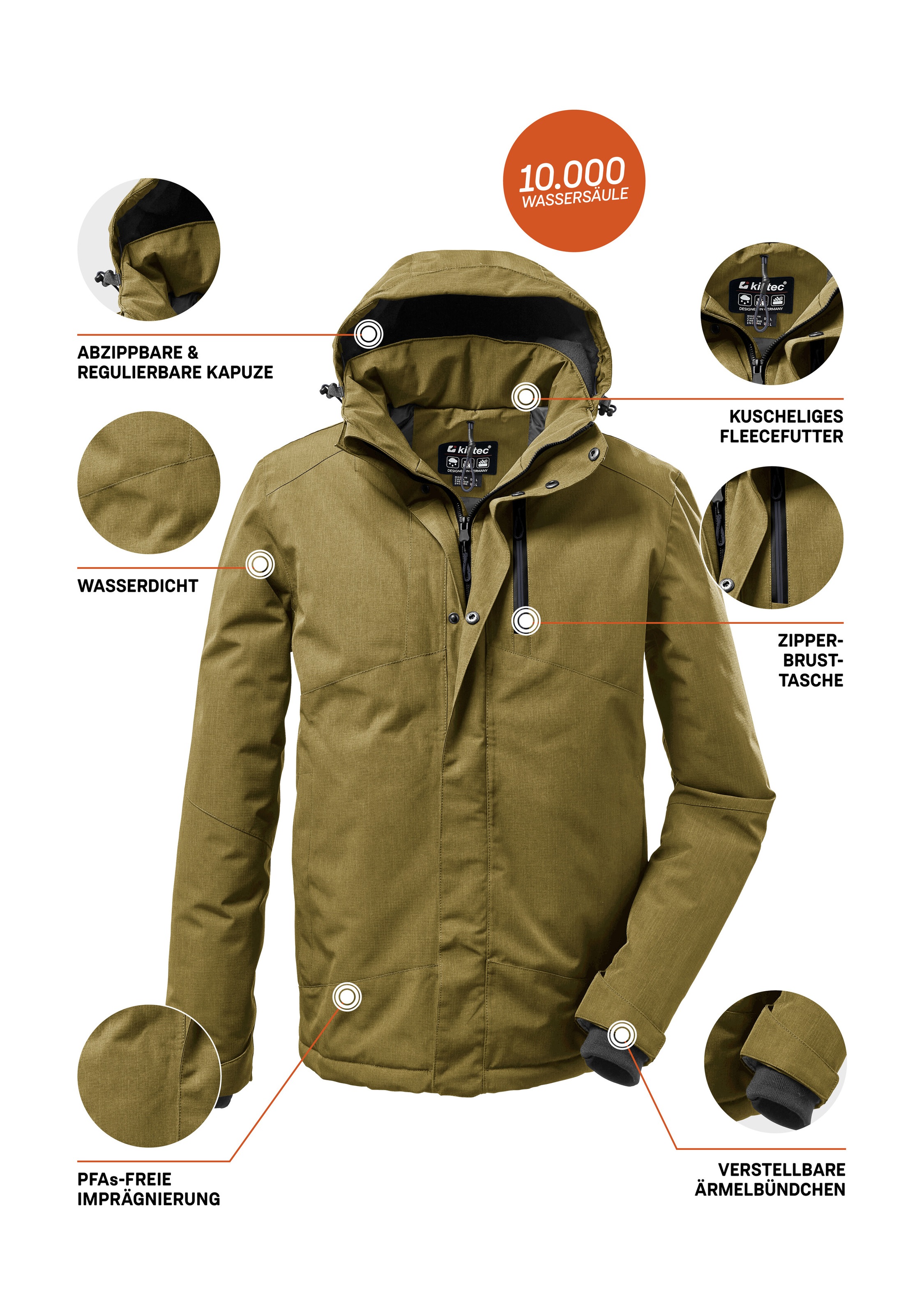 Killtec Outdoorjacke »KOW 161 MN JCKT«, Wasser- und winddichte Funktionsjacke mit abnehmbarer Kapuze