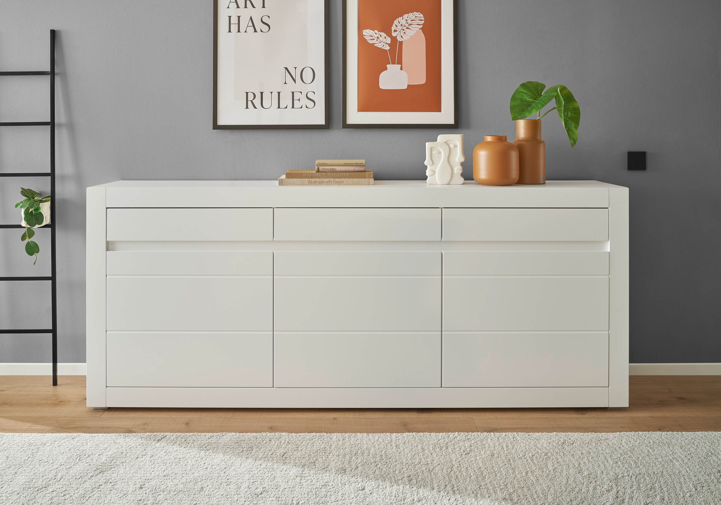 Home affaire Sideboard »Chester, moderne Anrichte, Kommode mit Stauraum, Schrank, Weiß Matt« 1 Stk. tlg. austauschbare Blende in Griffleiste, zeitloses Design, 217 cm breit