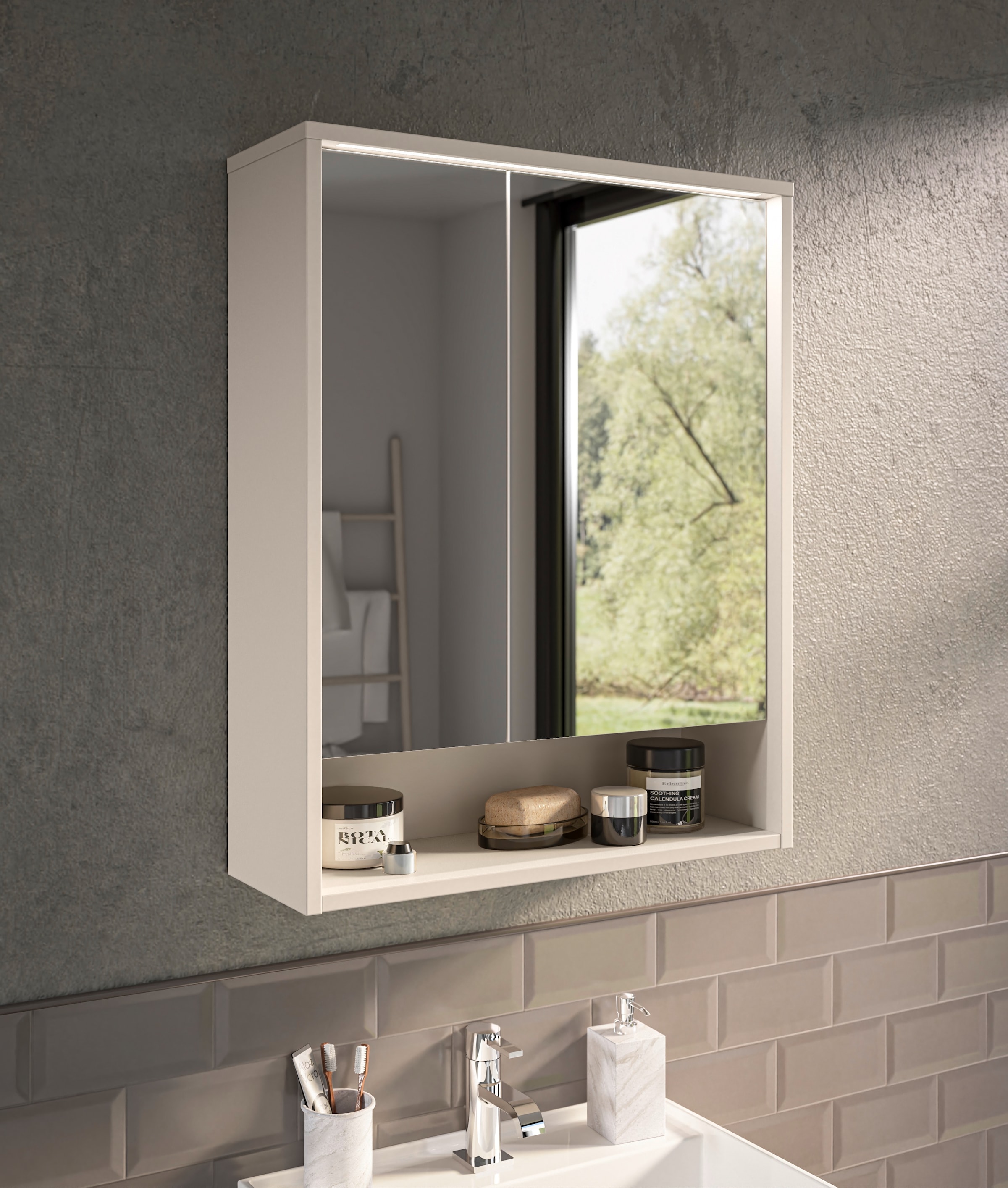 BASIC by Balculina Spiegelschrank »Lucera Spiegelschrank, Badezimmerschrank BxHxT 60x75x20« 1 Stk. tlg. Breite 60 cm, Tür L/R montierbar, LED-Beleuchtung