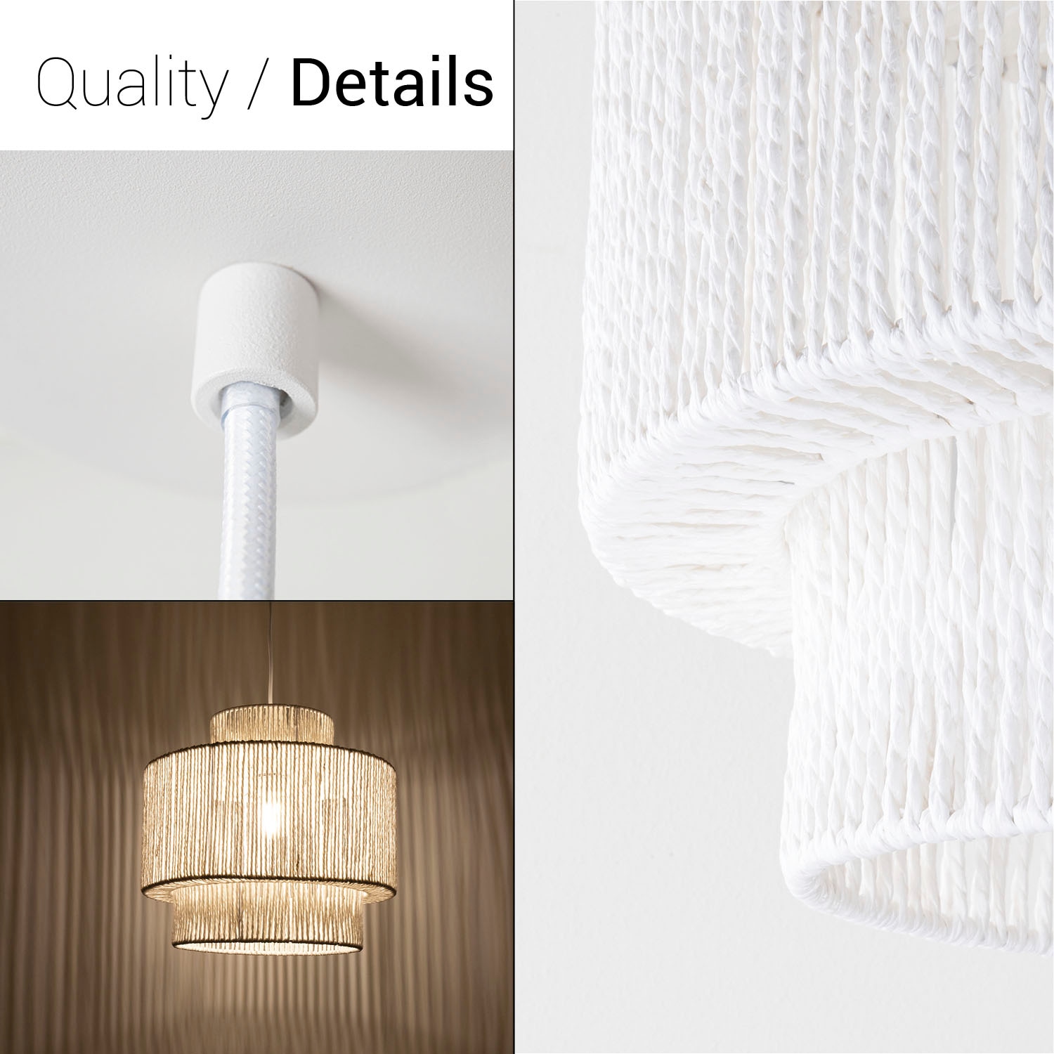 Paco Home Pendelleuchte »Hugo Lupita«, Leuchtmittel E27 | ohne Leuchtmittel, Wohnzimmer Esszimmer Rattan Optik Boho Lampenschirm Papier