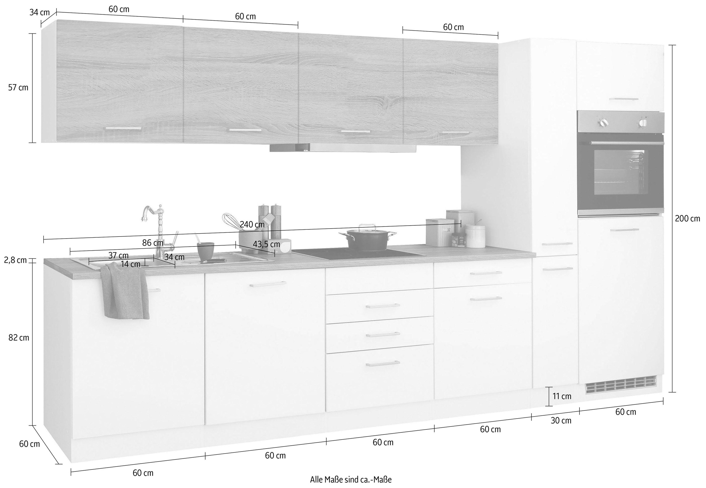 HELD MÖBEL Küchenzeile »Visby«, mit E-Geräten, Breite 330 cm inkl.  Kühlschrank und Geschirrspüler bequem bestellen