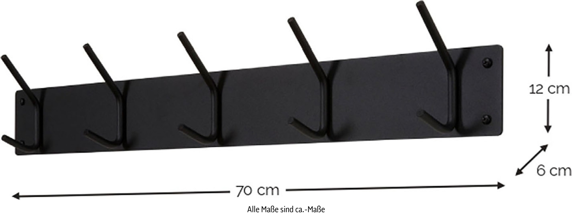 Spinder Design Garderobenhaken »FUSION 5«, (1 St.), Wandgarderobe aus Stahl mit 5 Haken und Hutablage aus Eichenholz