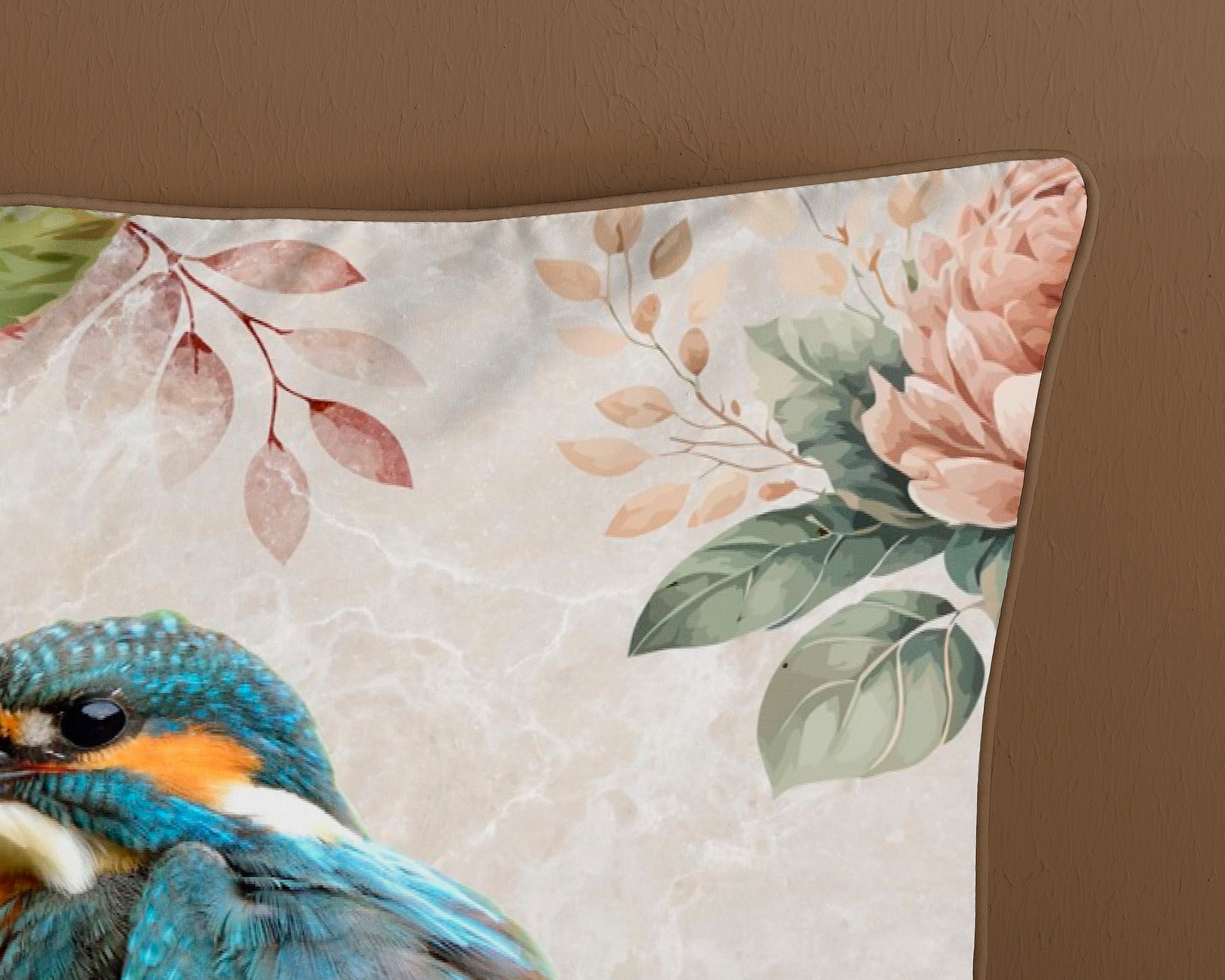 Descanso Wendebettwäsche »Verde«, Mako Satin, 135x200, Biese, Reißverschluss, Wendeoptik, Blumen, Sand