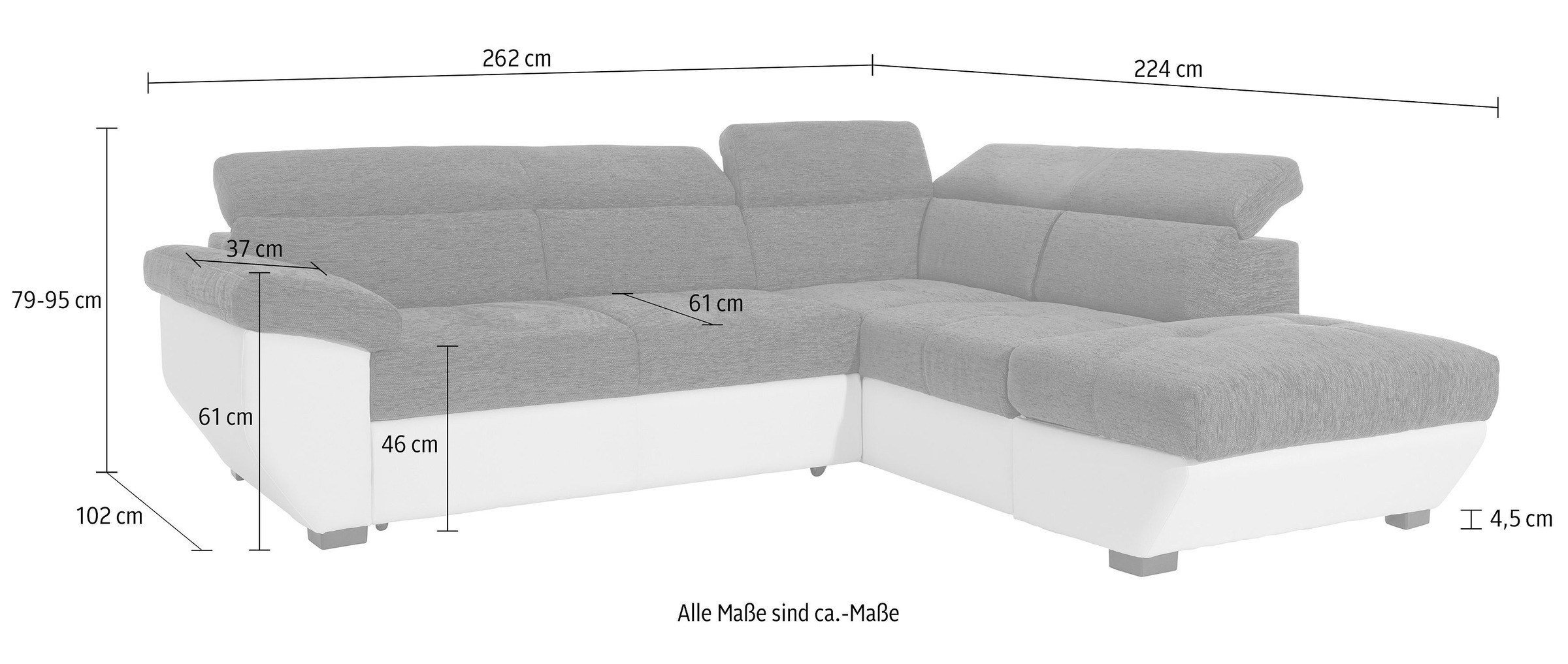 COTTA Polstergarnitur »Speedway L-Form«, (Set), Set bestehend aus: Ecksofa mit Kopfteilverstellung & Hocker