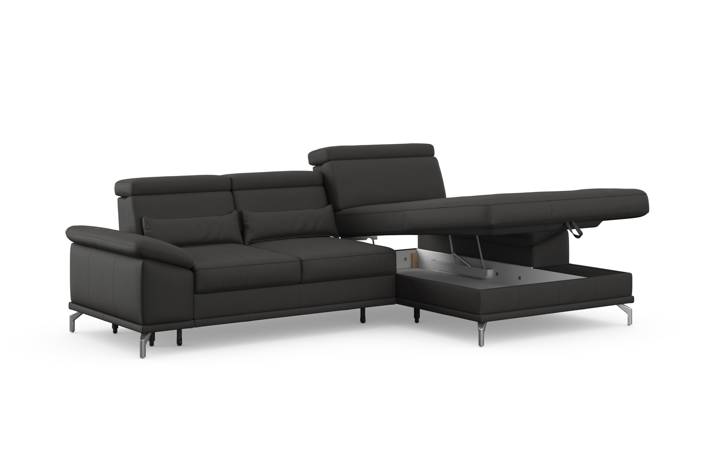 sit&more Ecksofa »Cabrio L-Form, mit Sitztiefenverstellung, Arm- und Kopfteilverstellung«, 2 Nierenkissen, Federkern, optional Bettfunktion und Stauraum