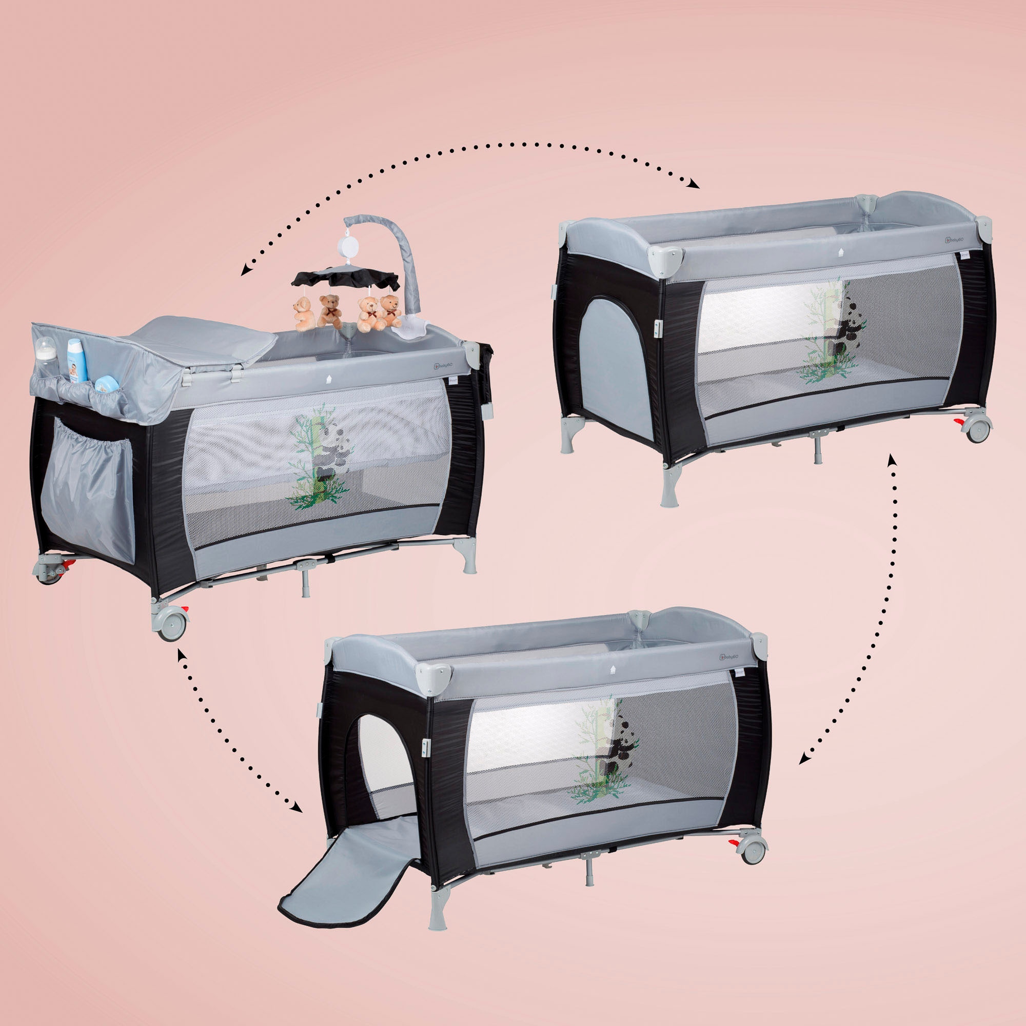 BabyGo Baby-Reisebett »Sleeper Deluxe, black« mit Musik-Mobile