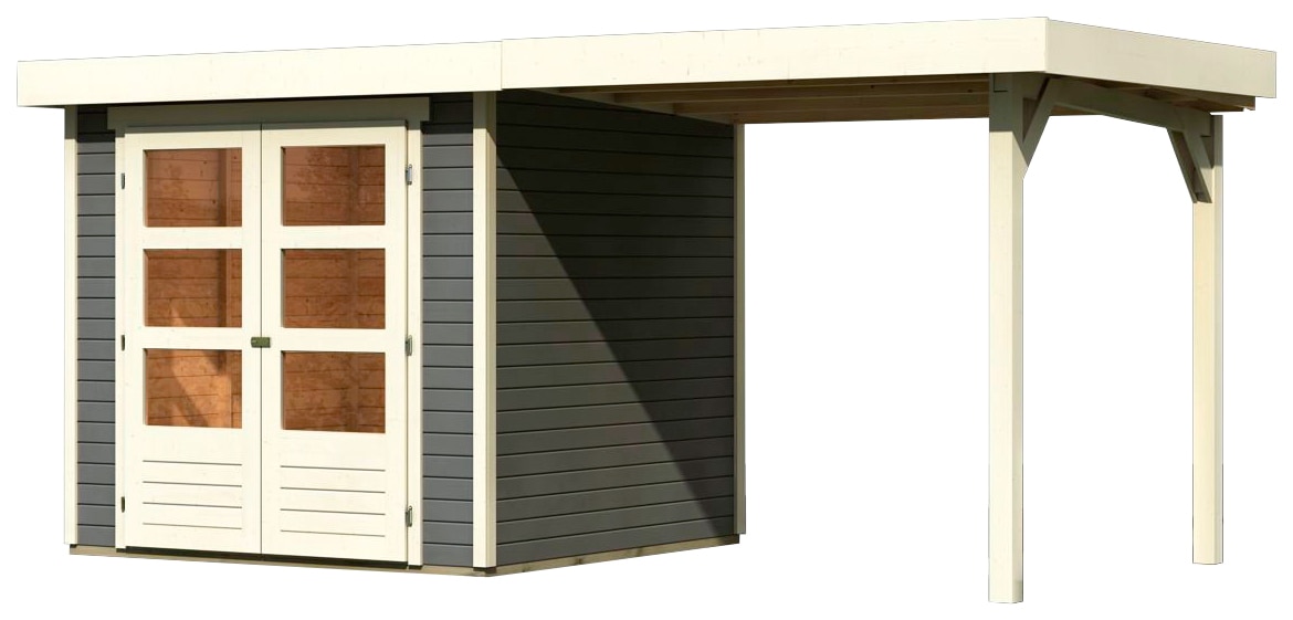 Karibu Gartenhaus »Arnis« mit Anbaudach 2,40 m Breite, Made in Germany