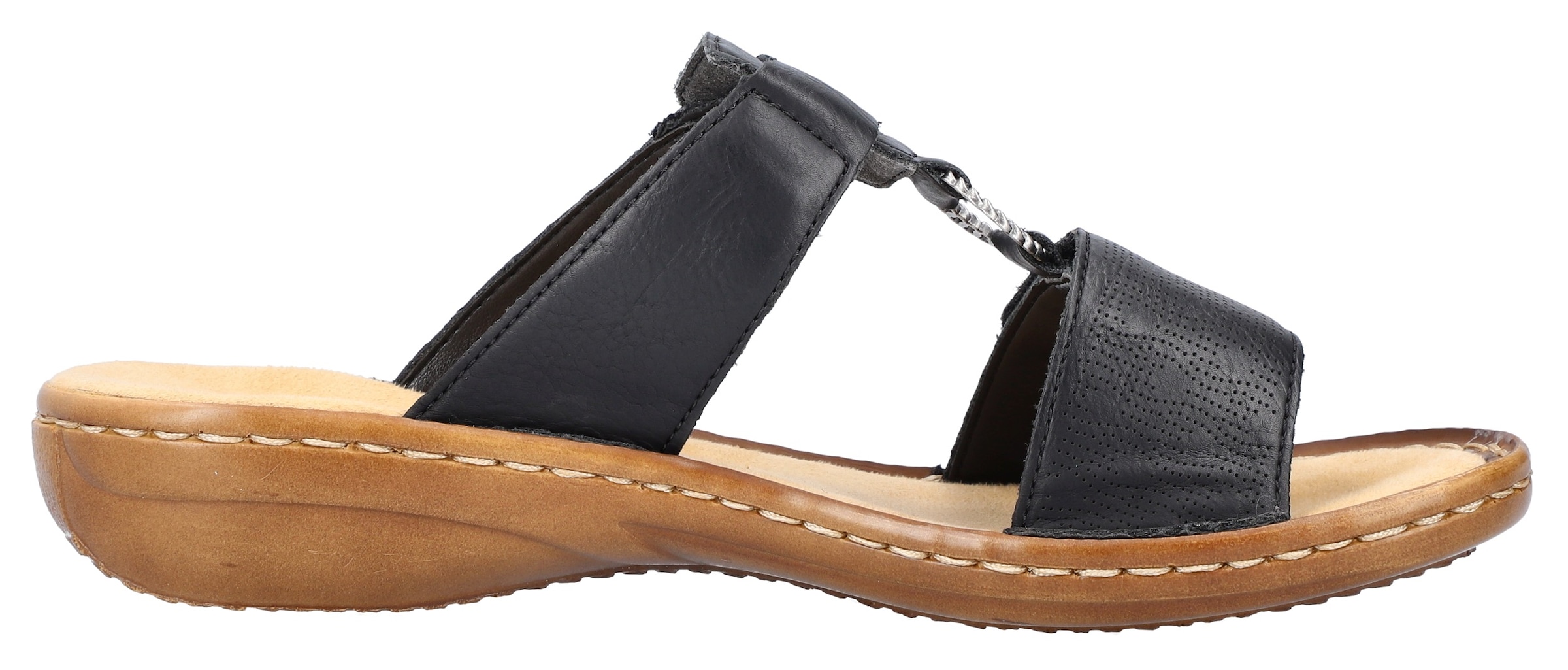 Rieker Pantolette, Keilabsatz, Sommerschuh, Schlappen mit Schmuckring