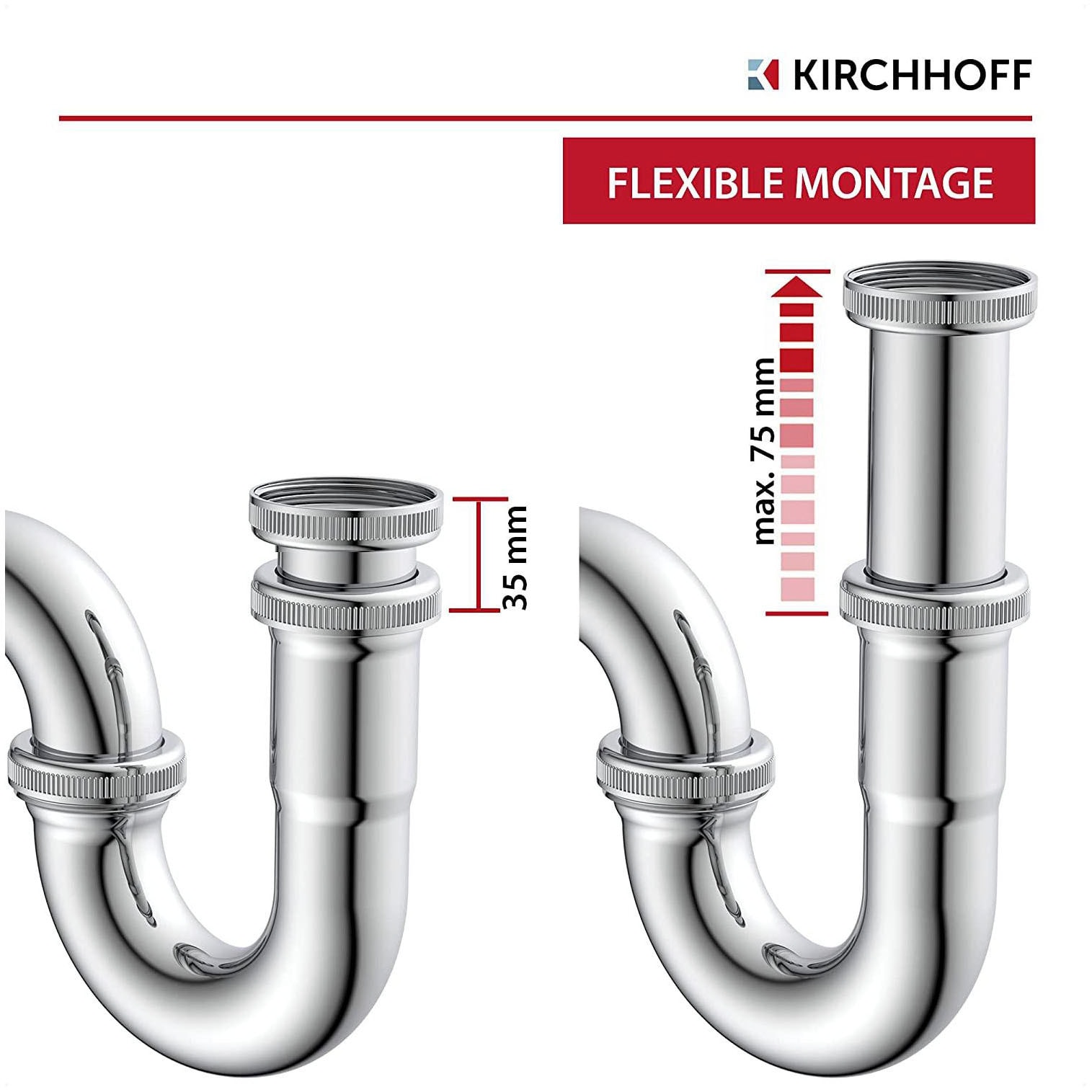 Kirchhoff Siphon, Röhrensiphon, Chrom, 1 1/4" x 32 mm