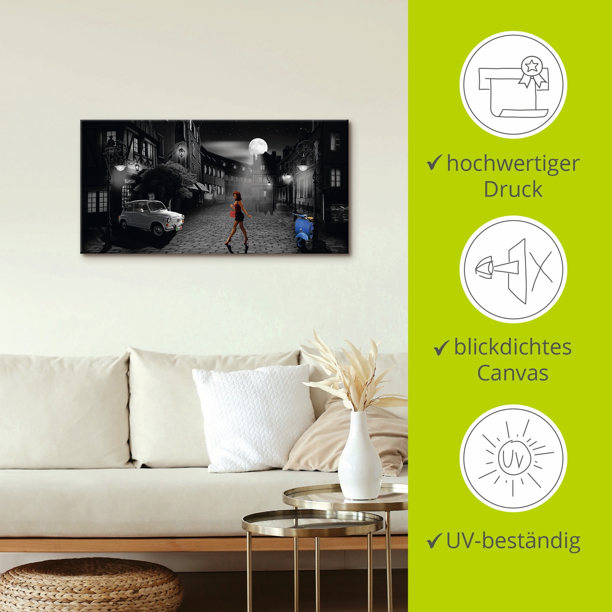 Artland Wandbild »Feierabend in bella Italia«, Frau, (1 St.), als Alubild, Outdoorbild, Leinwandbild, Poster, Wandaufkleber