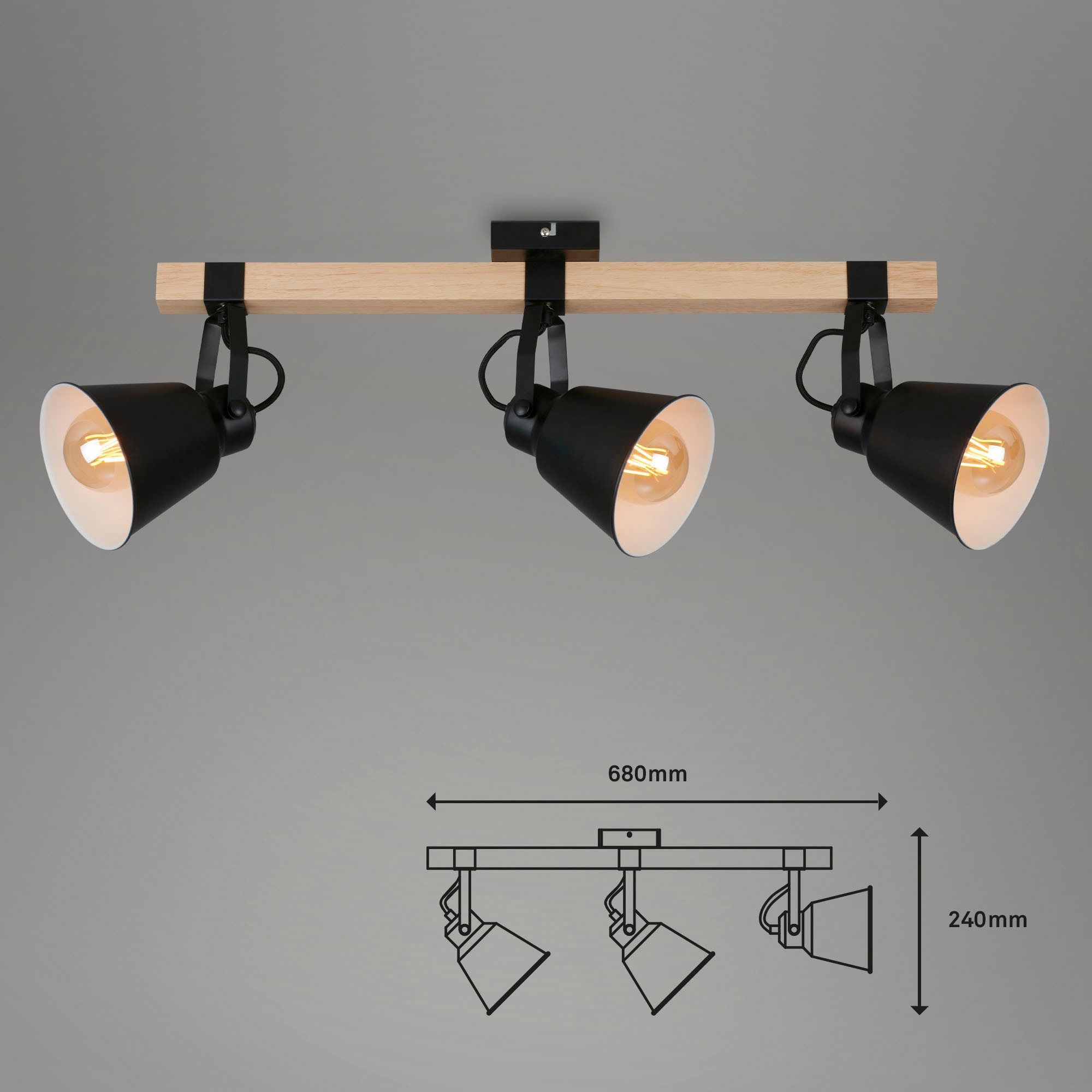 Briloner Leuchten Deckenspots »2406035 TALLE«, Leuchtmittel E27 | ohne Leuchtmittel, Deckenlampe, 68x14,5x24cm, Schwarz, max.40W, E27, Wohnzimmer, Flur