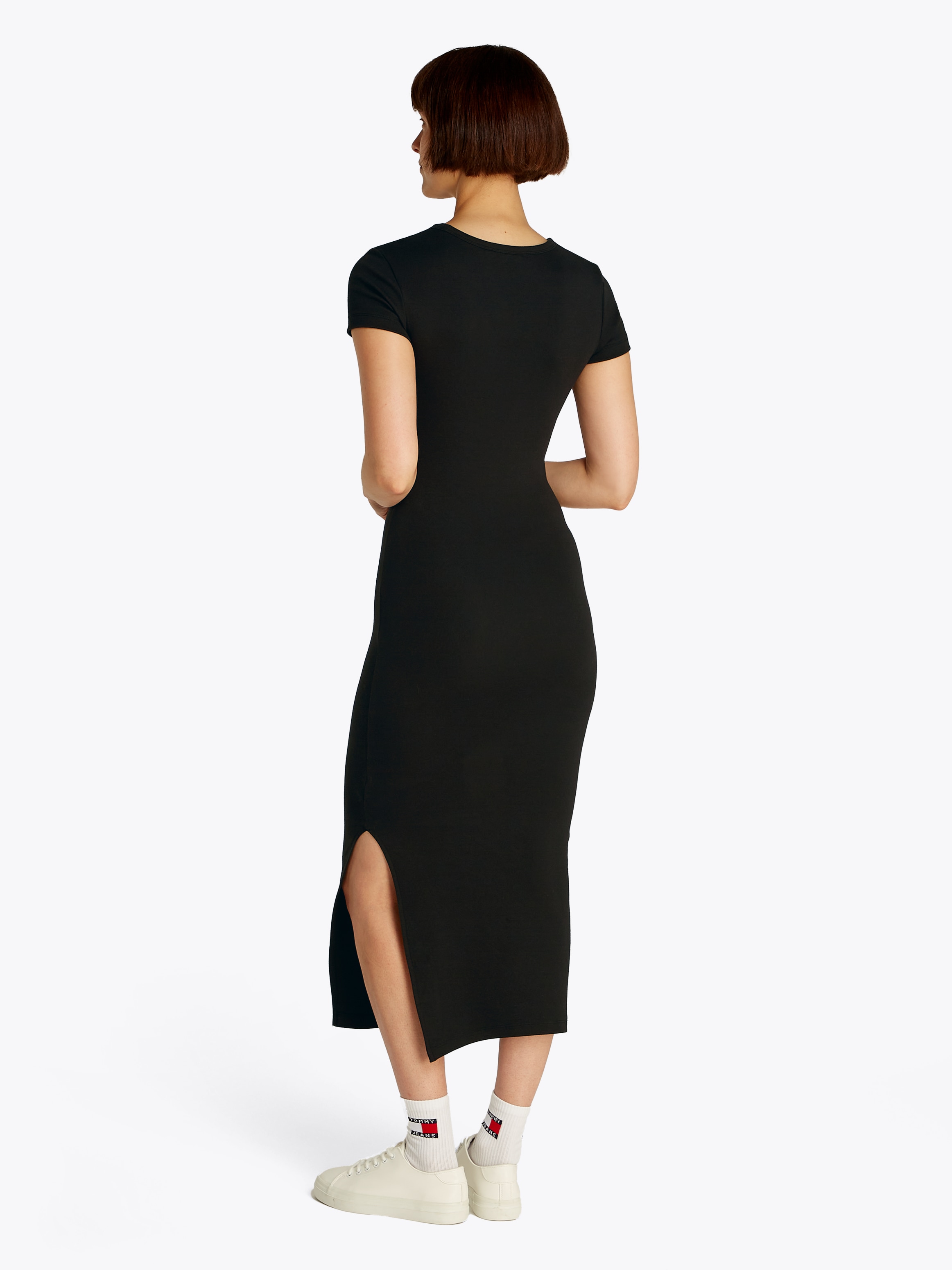 Tommy Jeans Jerseykleid »TJW BODYCON LOGO 2 DRESS«, mit Logostickerei, mit Kurzarm, in Midi-Länge