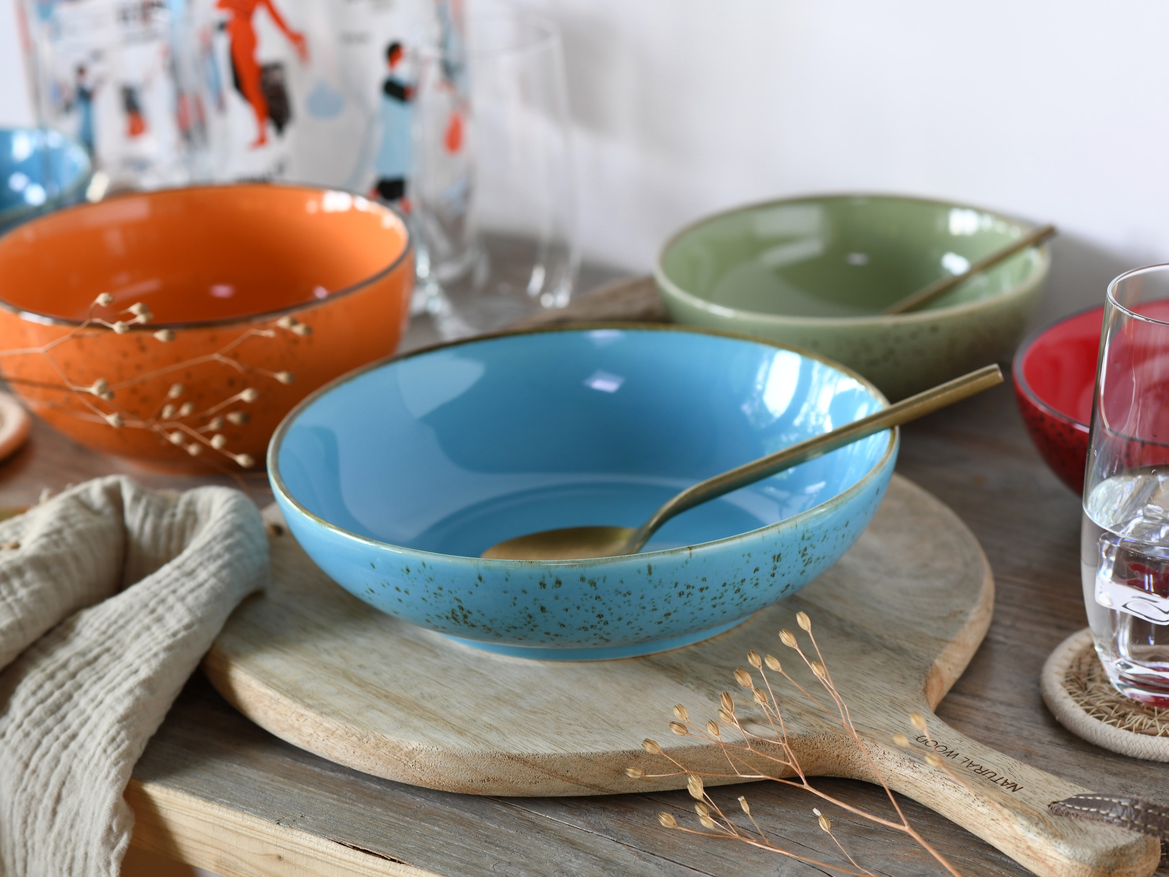 CreaTable Schale »Nature Collection, Bowl Set 12-tlg« 12 Stk. aus Steinzeug Handwerklicher Look, Vintage
