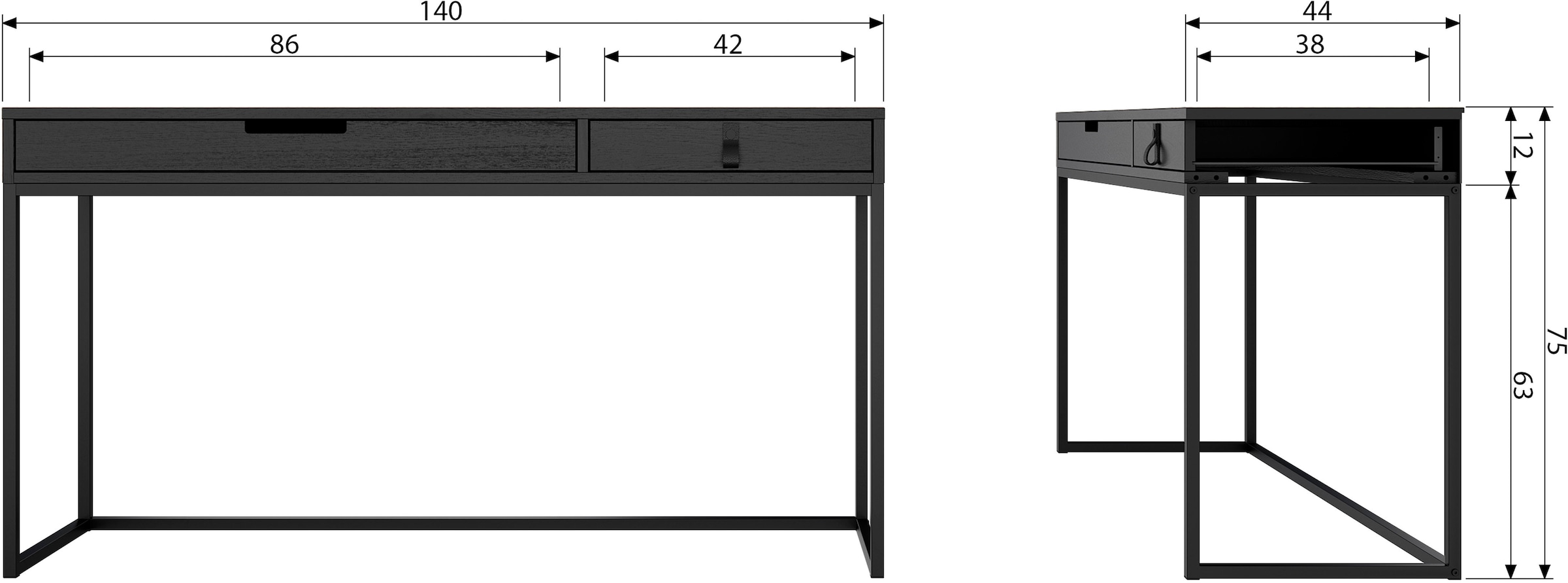 WOOOD Schreibtisch »Silas«, zwei Schubladen, Holz teilmassiv, H 75 cm x B 140 cm