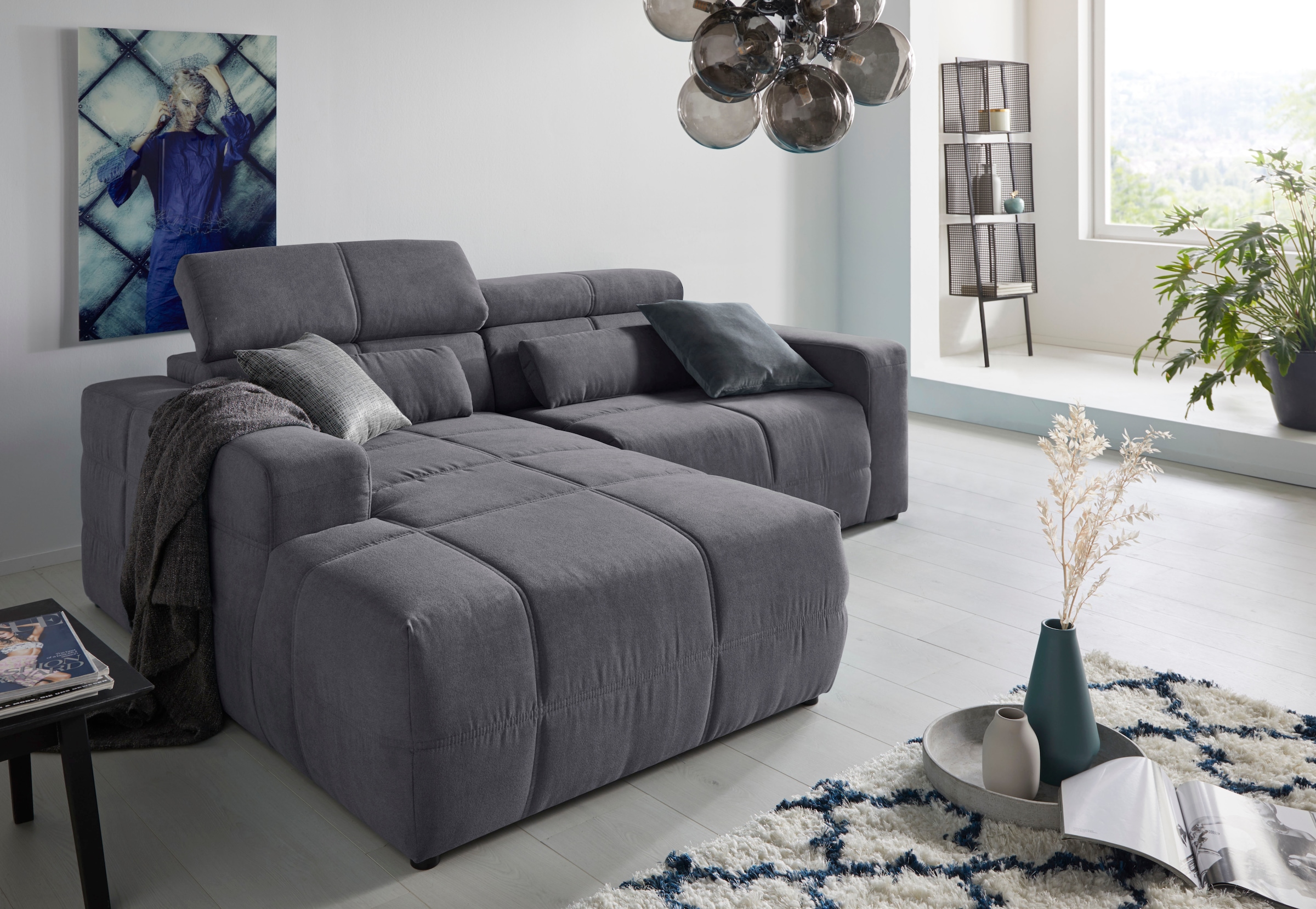 DOMO collection Ecksofa »Brandon kleine Ausführung B/T/H: 214/100/80 cm«, Mit Kopfteilverstellung, auch in Leder und Cord, L-Form