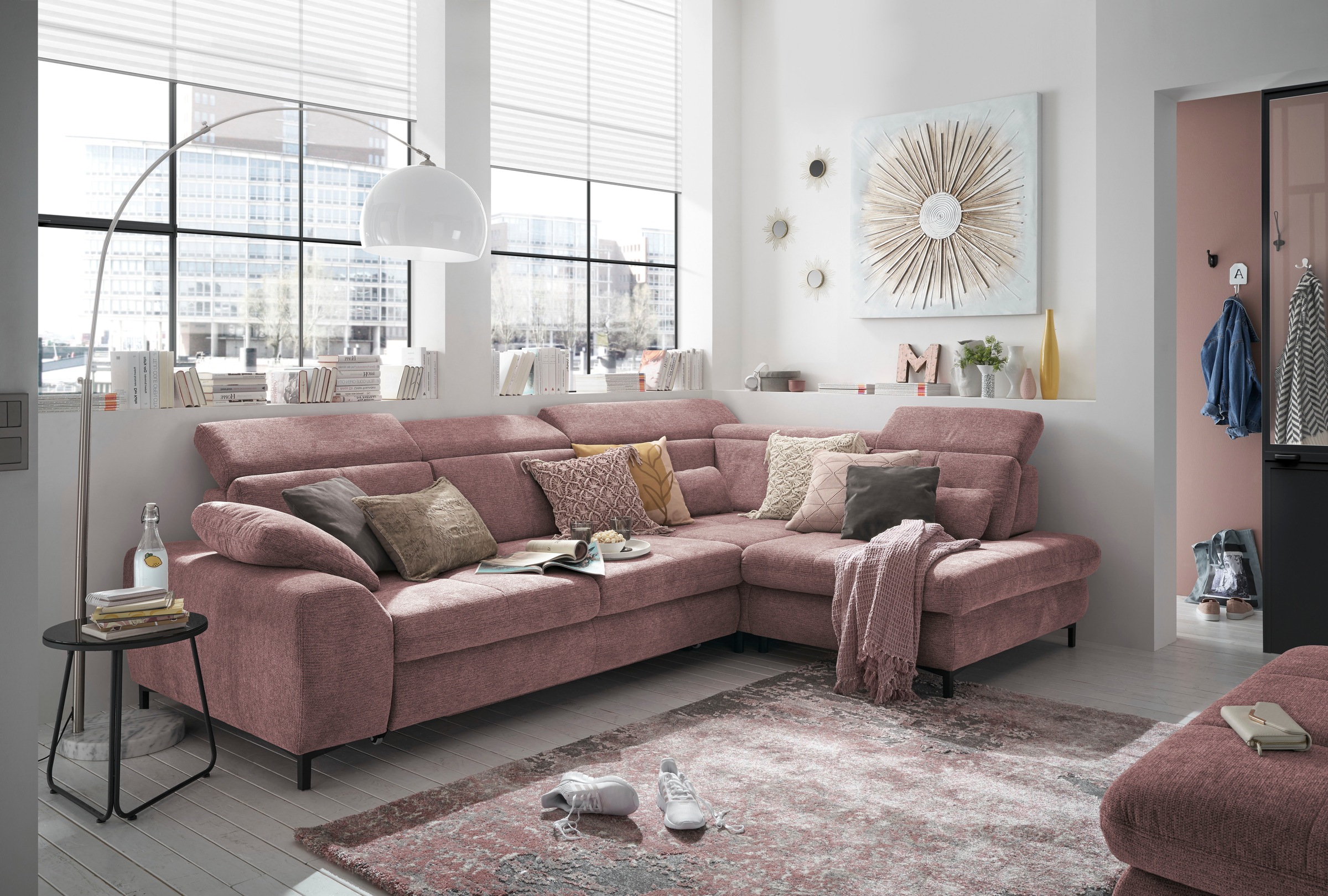 set one by Musterring Ecksofa »SO 3400, Komfortsitzhöhe 47cm oder 49cm, inkl. Sitztiefenverstellung«, verschiedene Funktionen, Kaltschaumpolsterung, Stellmaße 220 x 317 cm