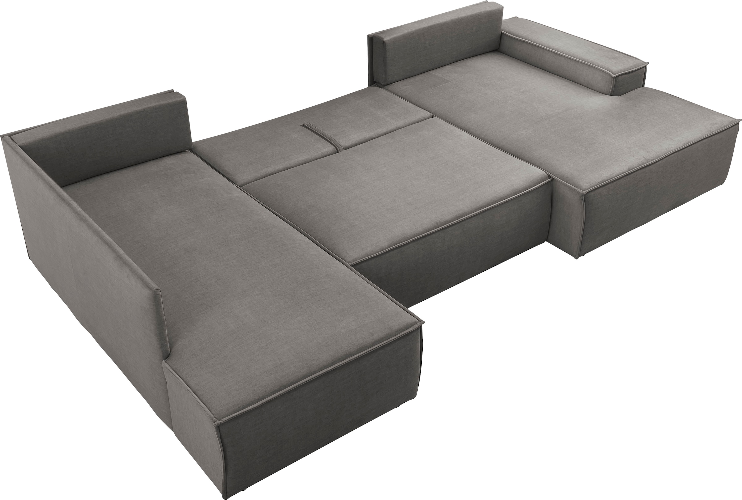 Home affaire Wohnlandschaft »SHERWOOD 329 cm, U-Form, Schlafsofa,«, Schlaffunktion m. Bettkasten (194x139 cm), Cord, Vintage, Samtvelours