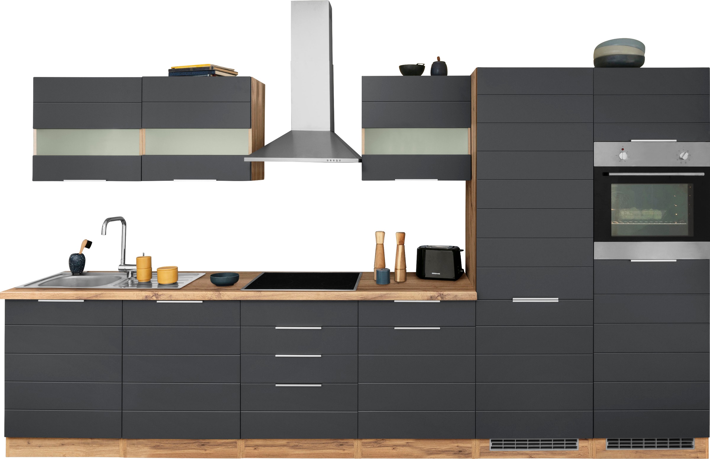 KOCHSTATION Küchenzeile "KS-Luhe" 360 cm breit, wahlweise mit oder ohne E-Geräten, gefräste MDF-Fronten