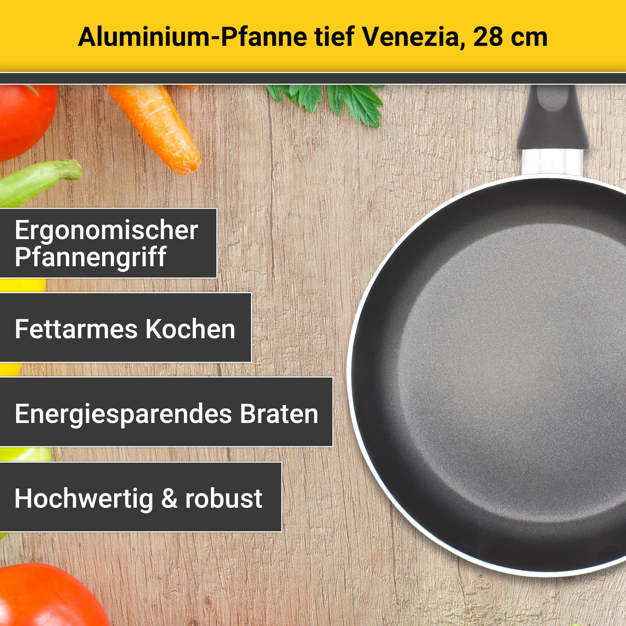 Krüger Bratpfanne »Aluminium Pfanne tief Venezia, 28 cm« Aluminium 1 Stk. tlg. für Induktions-Kochfelder geeignet