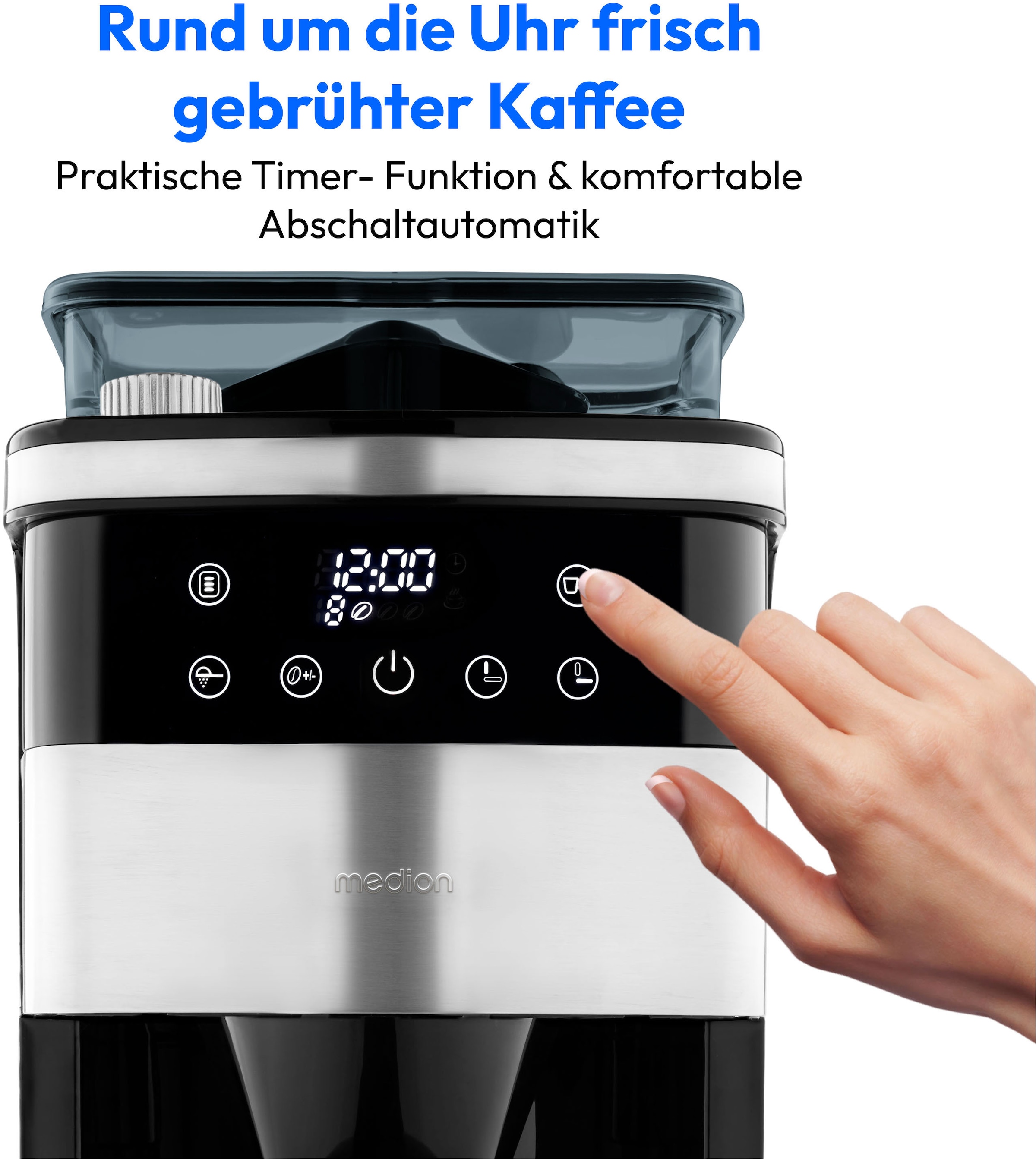 Medion® Filterkaffeemaschine »MD 19911«, Permanentfilter, 8 Mahlstufen, 1 L Wassertank, Thermoskanne, Timerfunktion, 1.000 Watt