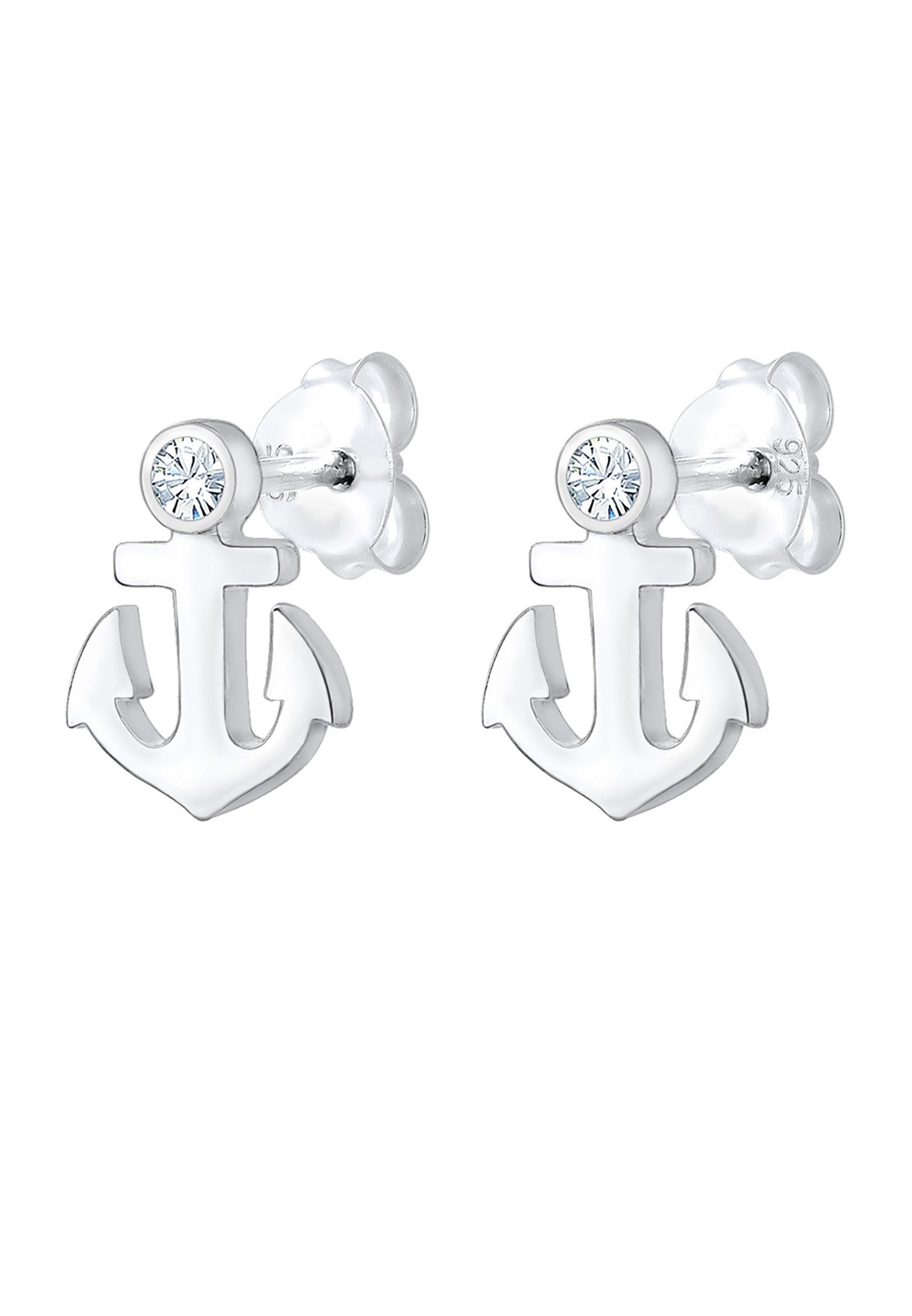 Elli Paar Ohrstecker »Ohrringe Ohrstecker Anker Weiß 925 Sterling Silber, mit Kristallen von Swarovski®«