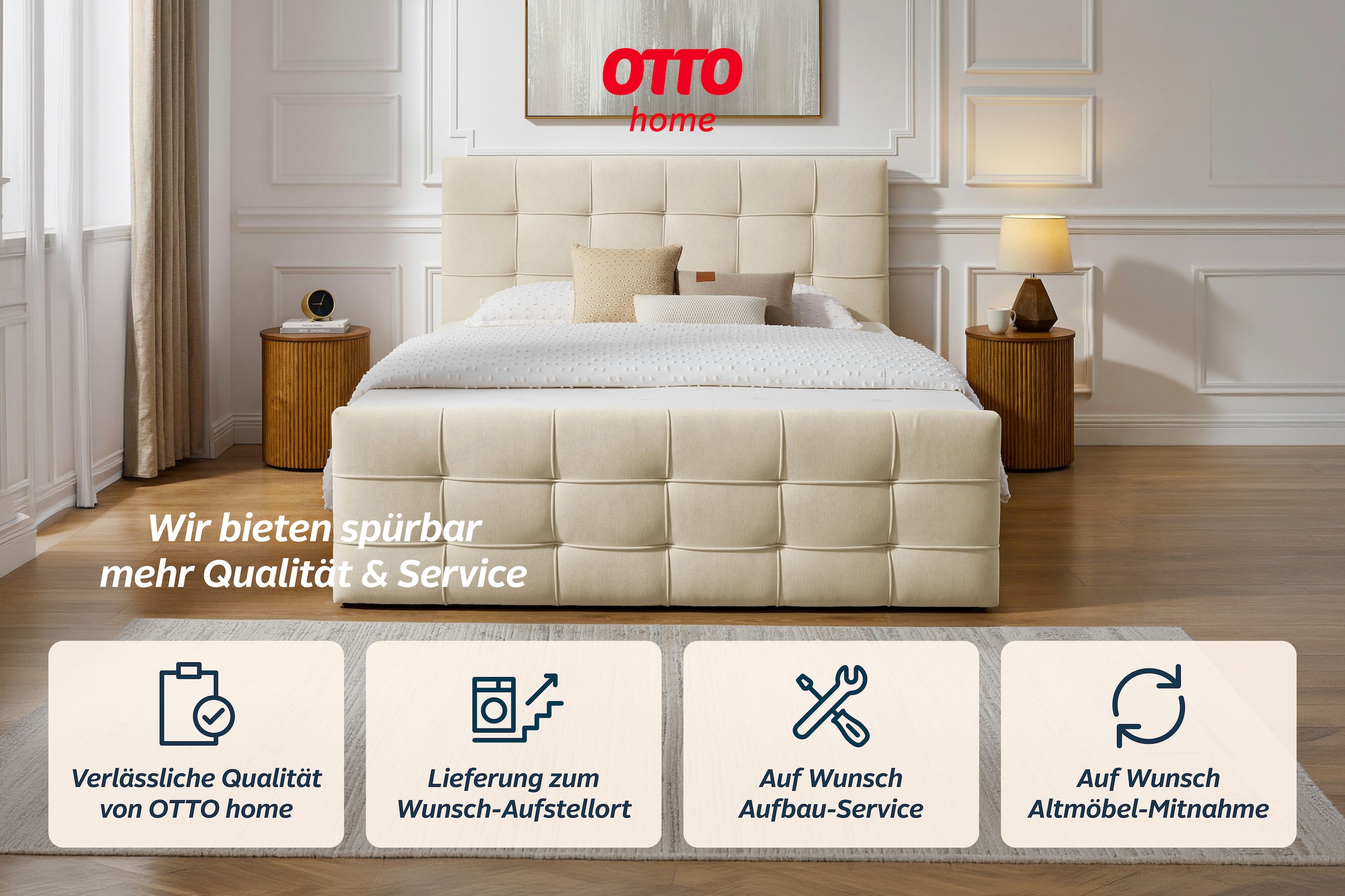 OTTO home Boxbett »LILIENNE, Polsterbett mit Bettkasten und Taschenfederkernmatratze H3« mit Kaltschaumtopper, Chenille-Bezug, 160x200 & 180x200 cm