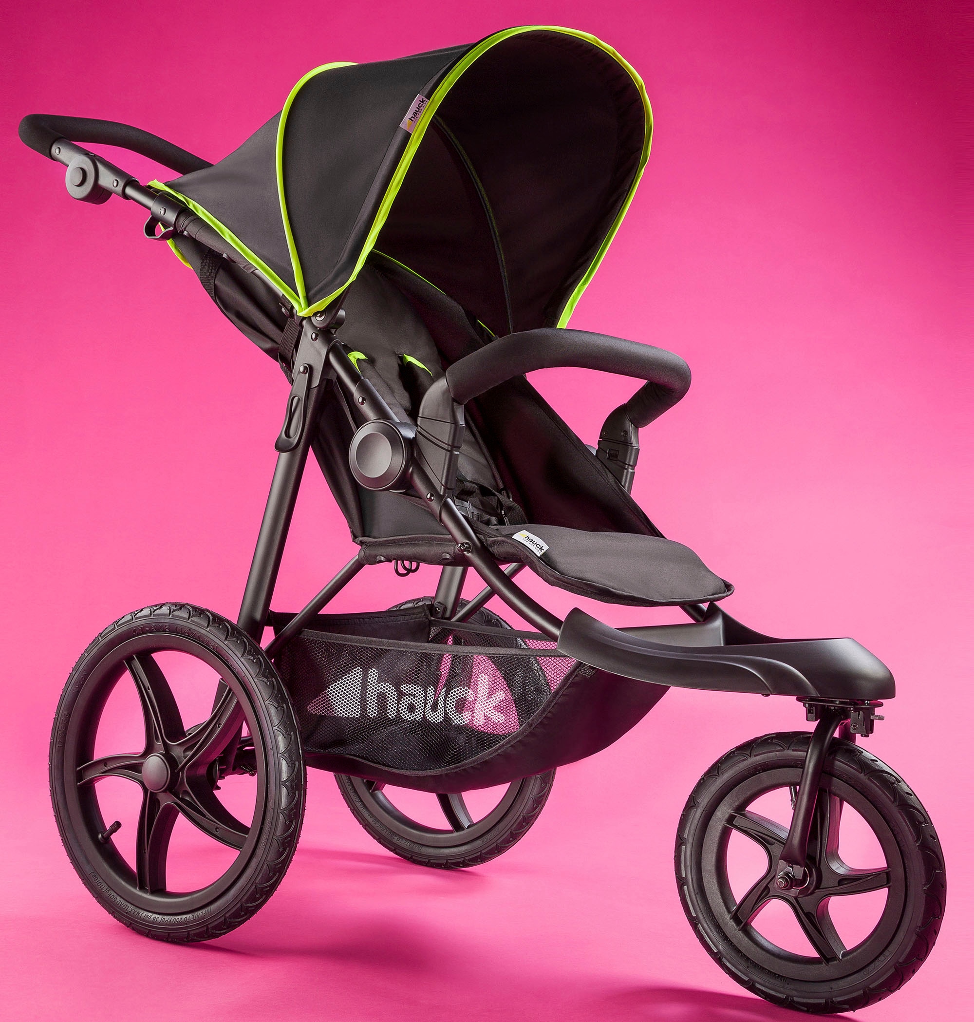 Hauck Dreirad-Kinderwagen »Runner black/neon yellow«, mit schwenk- und feststellbarem Vorderrad